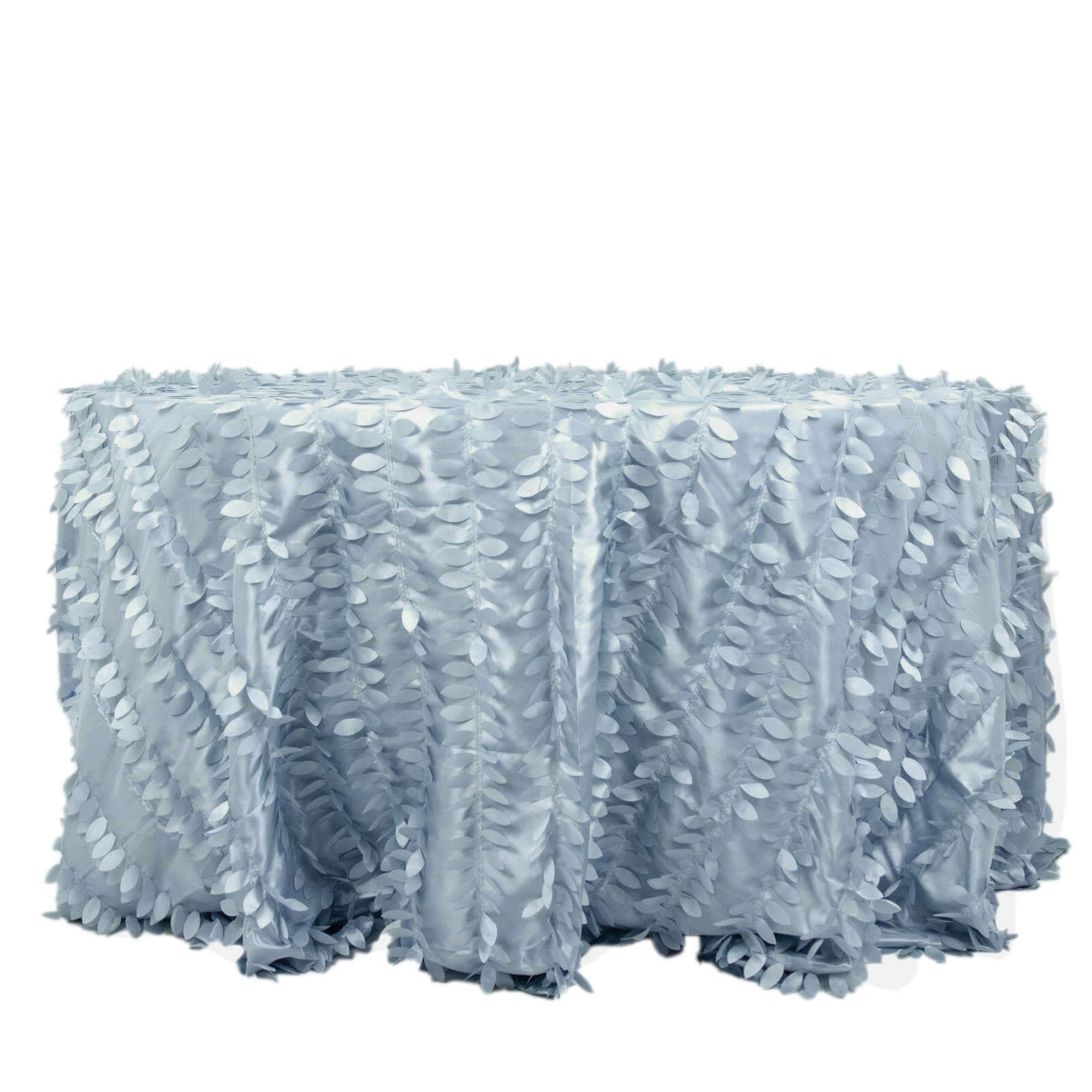 Taffeta 132" Round Tablecloth Dusty Blue | 3D Leaf Petal Design Seamless Table Cover