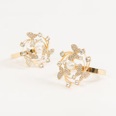 4 Pack Gold Metal Butterfly Napkin Rings with Pearl and Rhinestone Accents, Elegant Table Decoration for Weddings, Events, and Parties