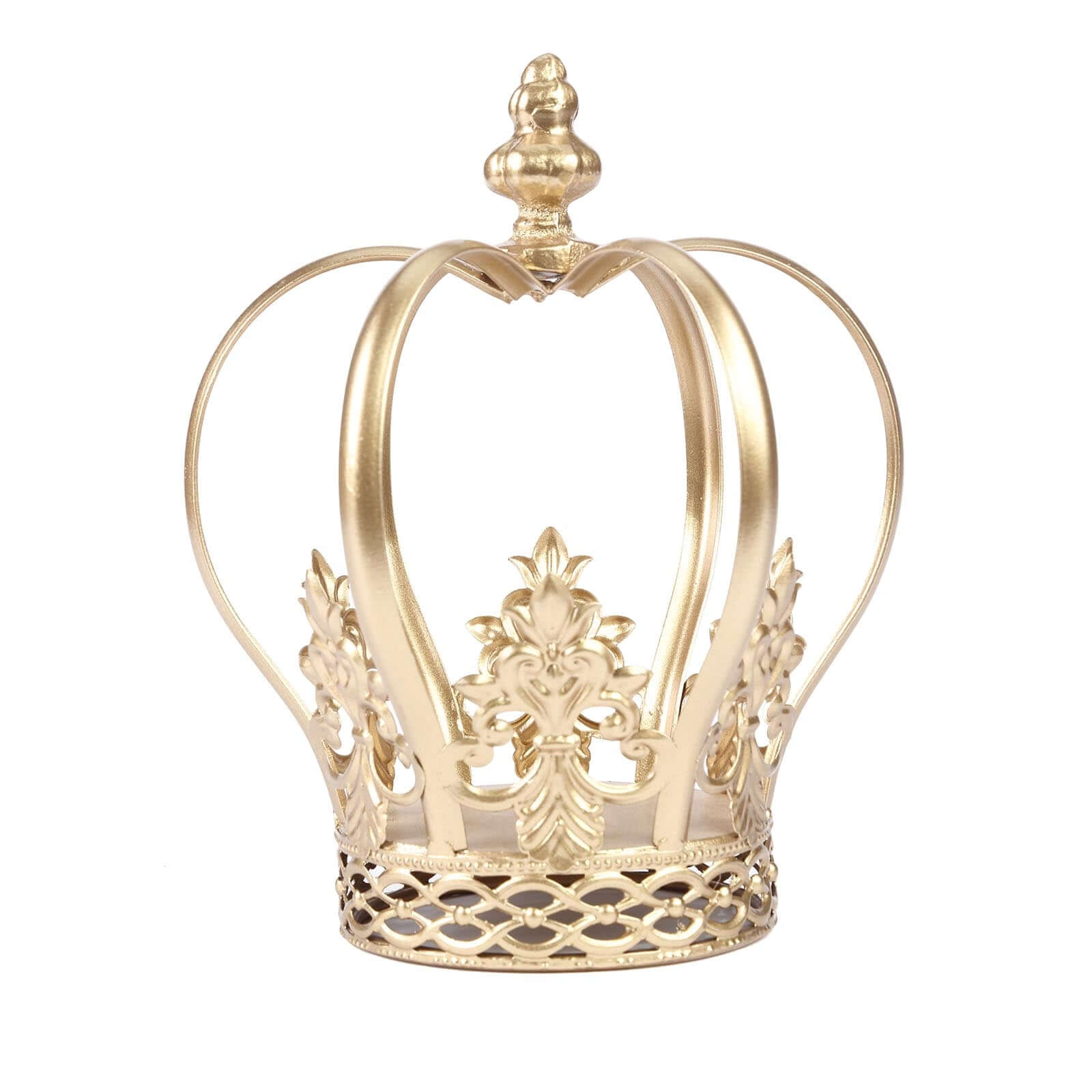 Metal Royal Crown Cake Topper Gold - Stunning Cake Centerpiece Decoration with Intricate Fleur-De-Lis Sides for Glamorous Events & Special Occasions 8"