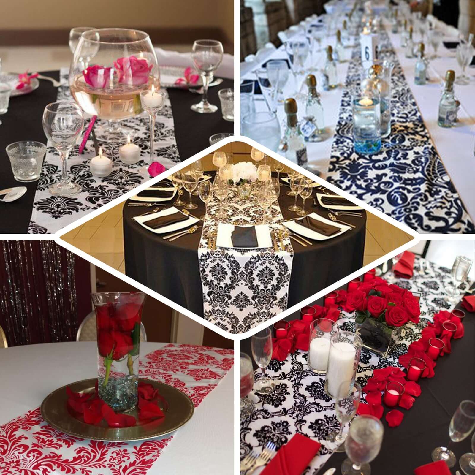 12"x108" Eggplant Taffeta Damask Flocking Table Runner