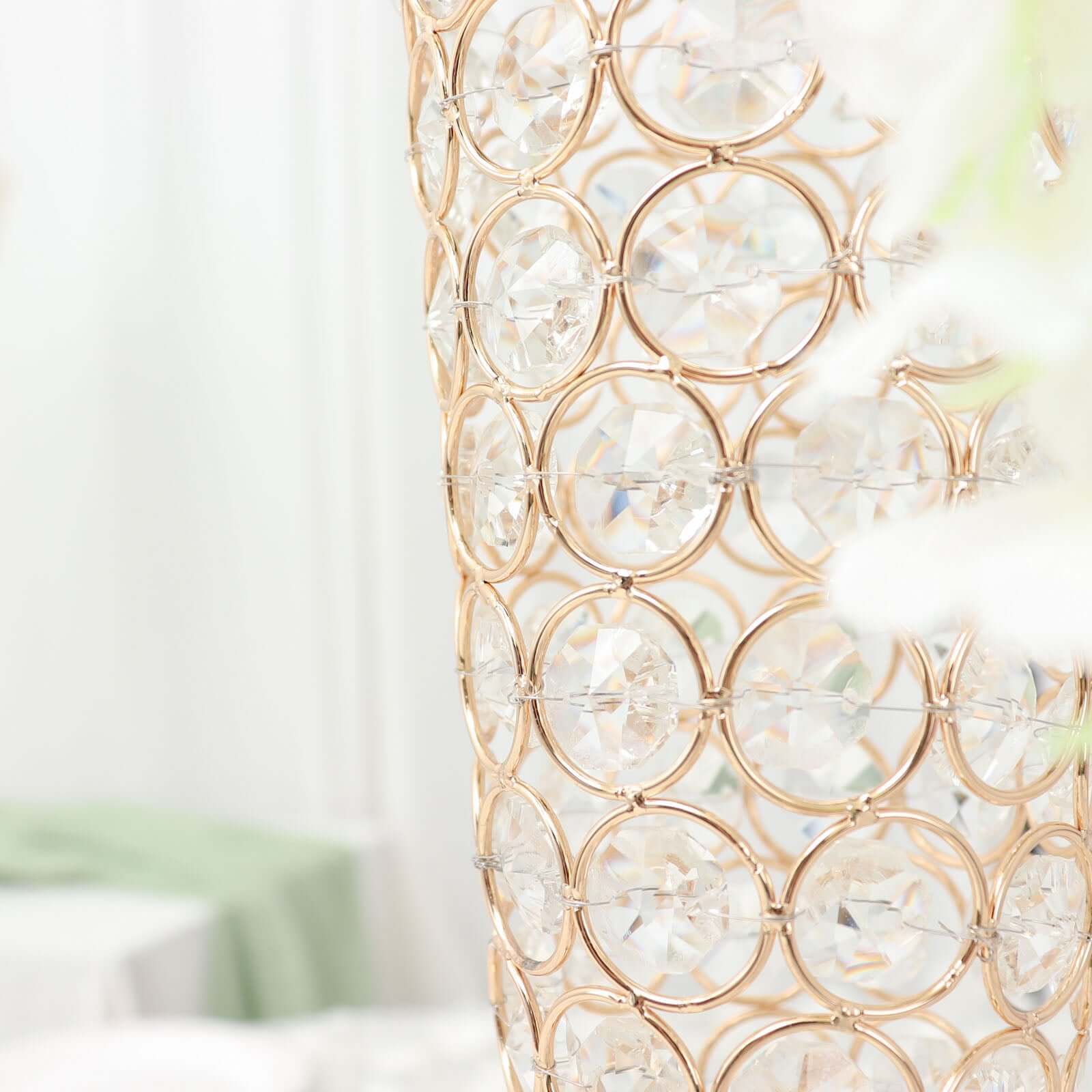 2-Pack Crystal Beaded Trumpet Vase Gold - Exquisite Floral Display Centerpiece Stand Set for Banquets & Receptions 28" Tall