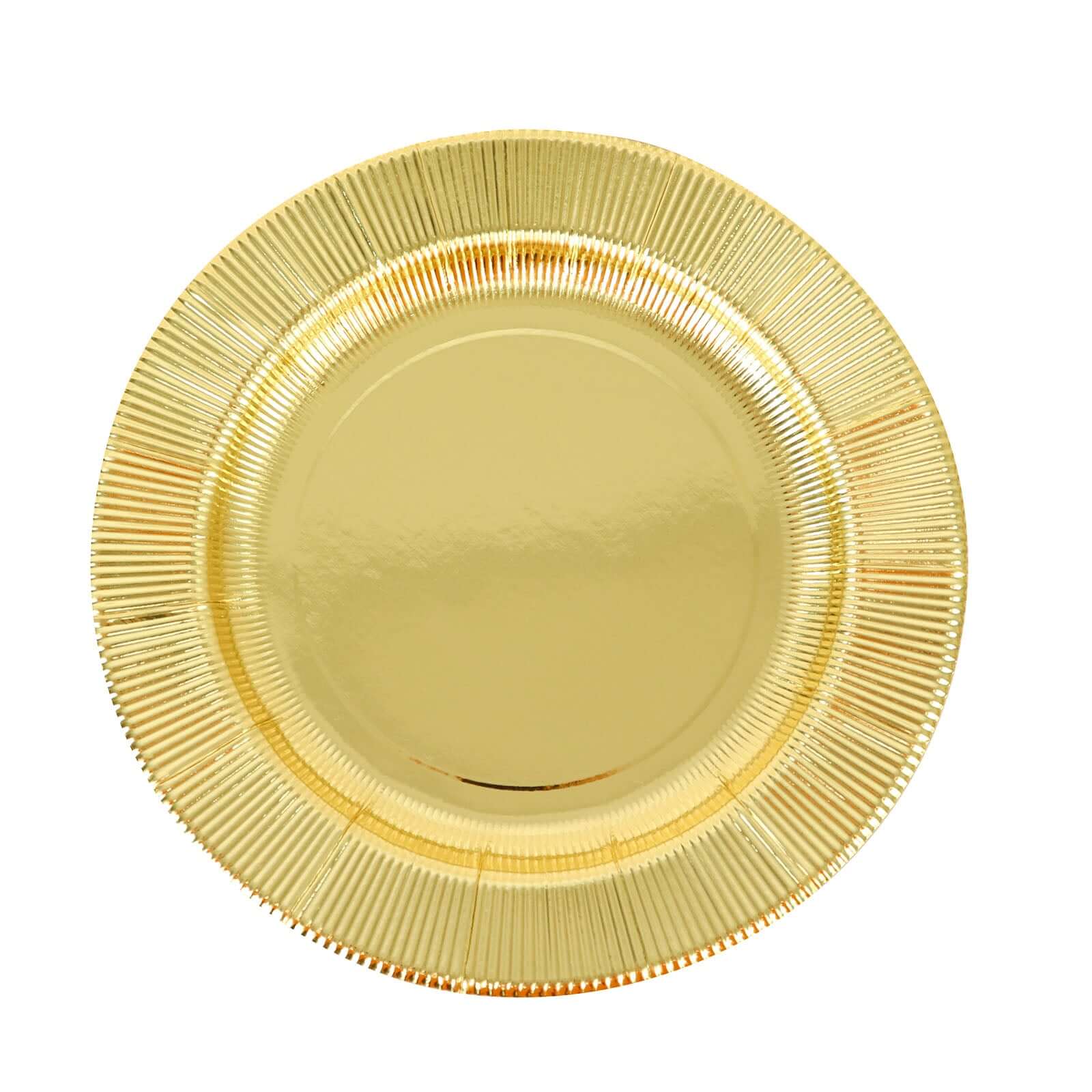 25-Pack Paper 8" Round Dessert Plates in Metallic Gold Sunray Design - Disposable Heavy Duty 350GSM Appetizer Salad Plates