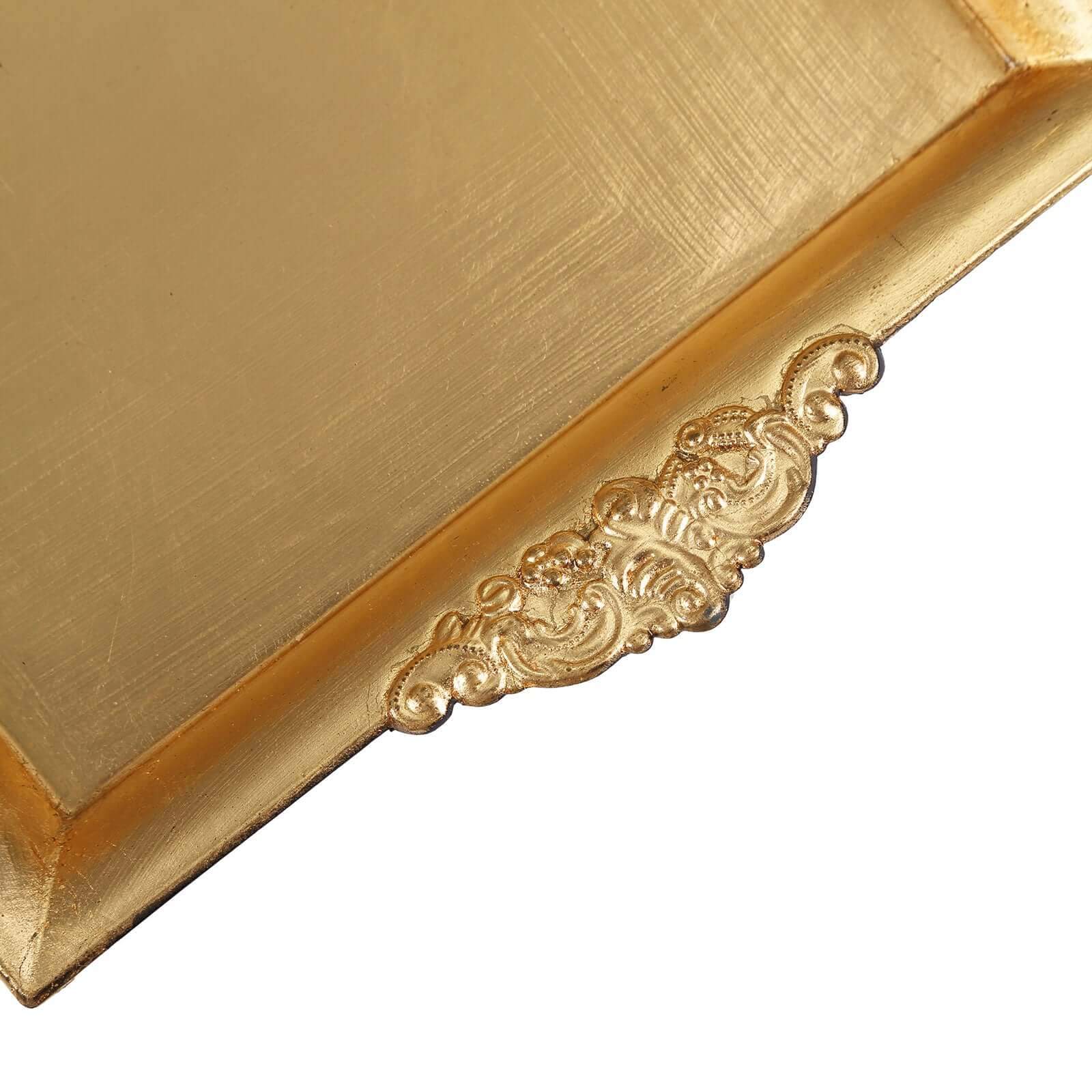 2-Pack Acrylic Square Serving Trays 10" in Metallic Gold with Embossed Handles, Decorative Dinner Party Food Platters