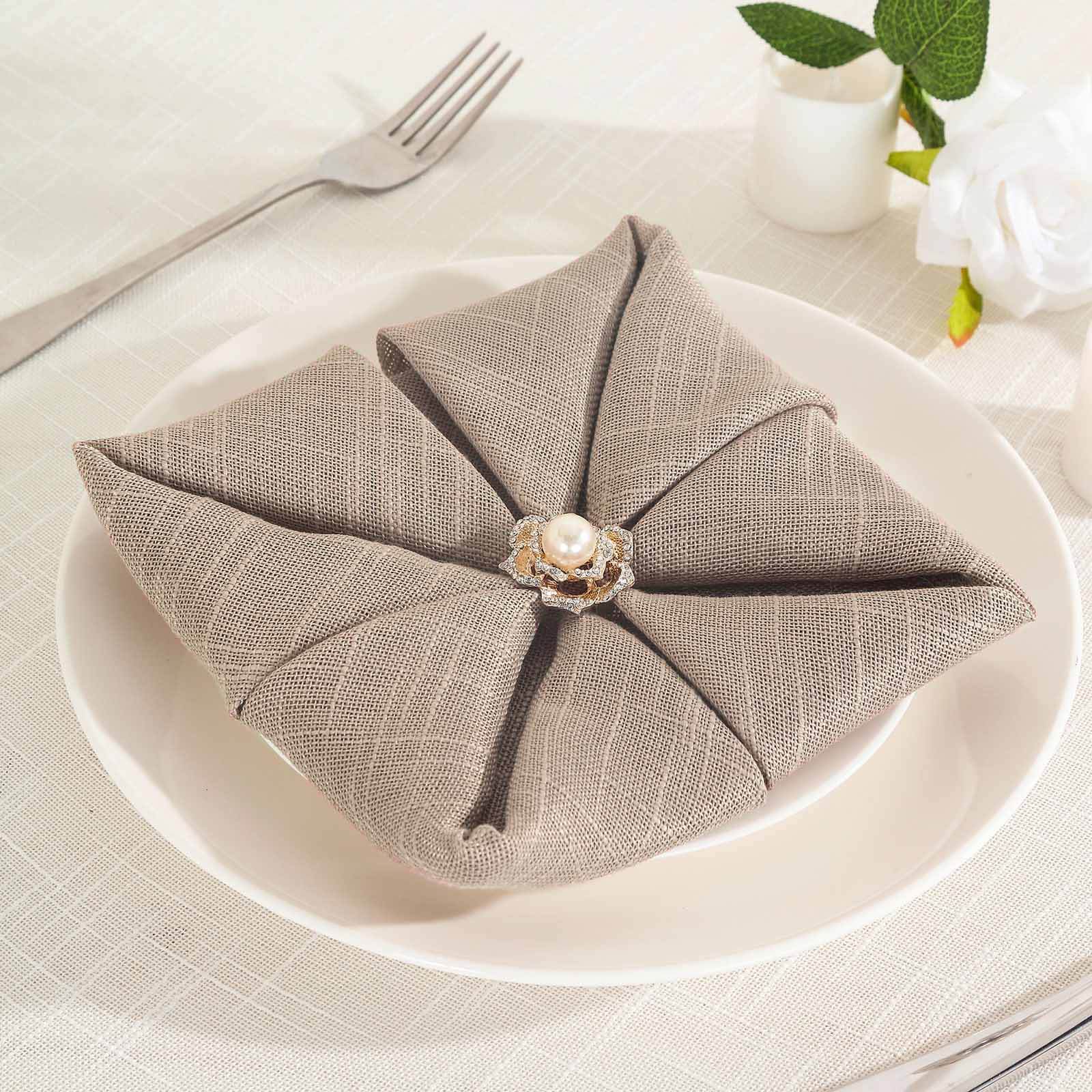 5 Pack Faux Linen 20"x20" Napkins Taupe - Slubby Textured & Wrinkle Resistant Cloth Napkins