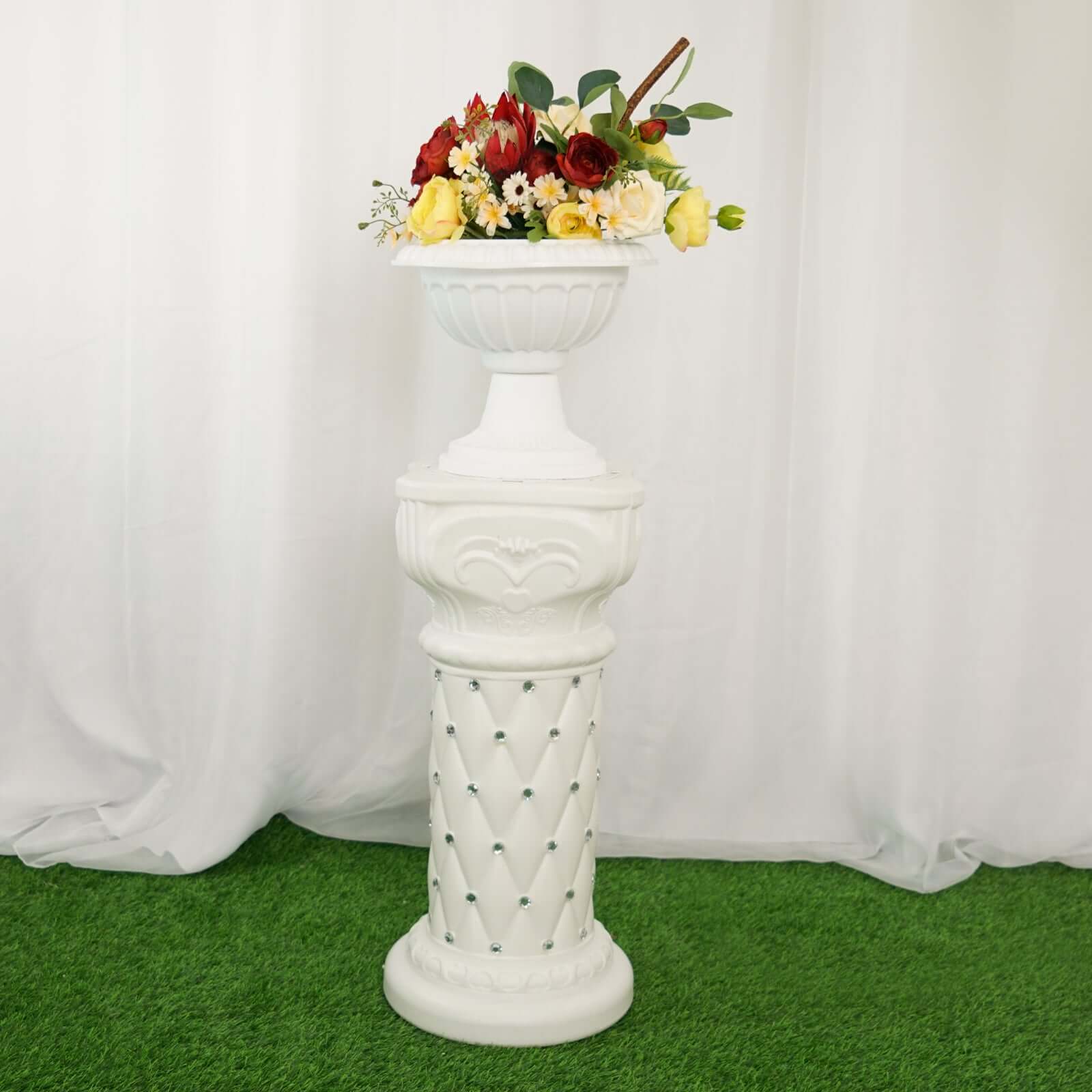 2 Pack White Crystal Beaded Pedestal Stand French Inspired Pillar With 10mm Crystal Studs - 25" Tall PVC