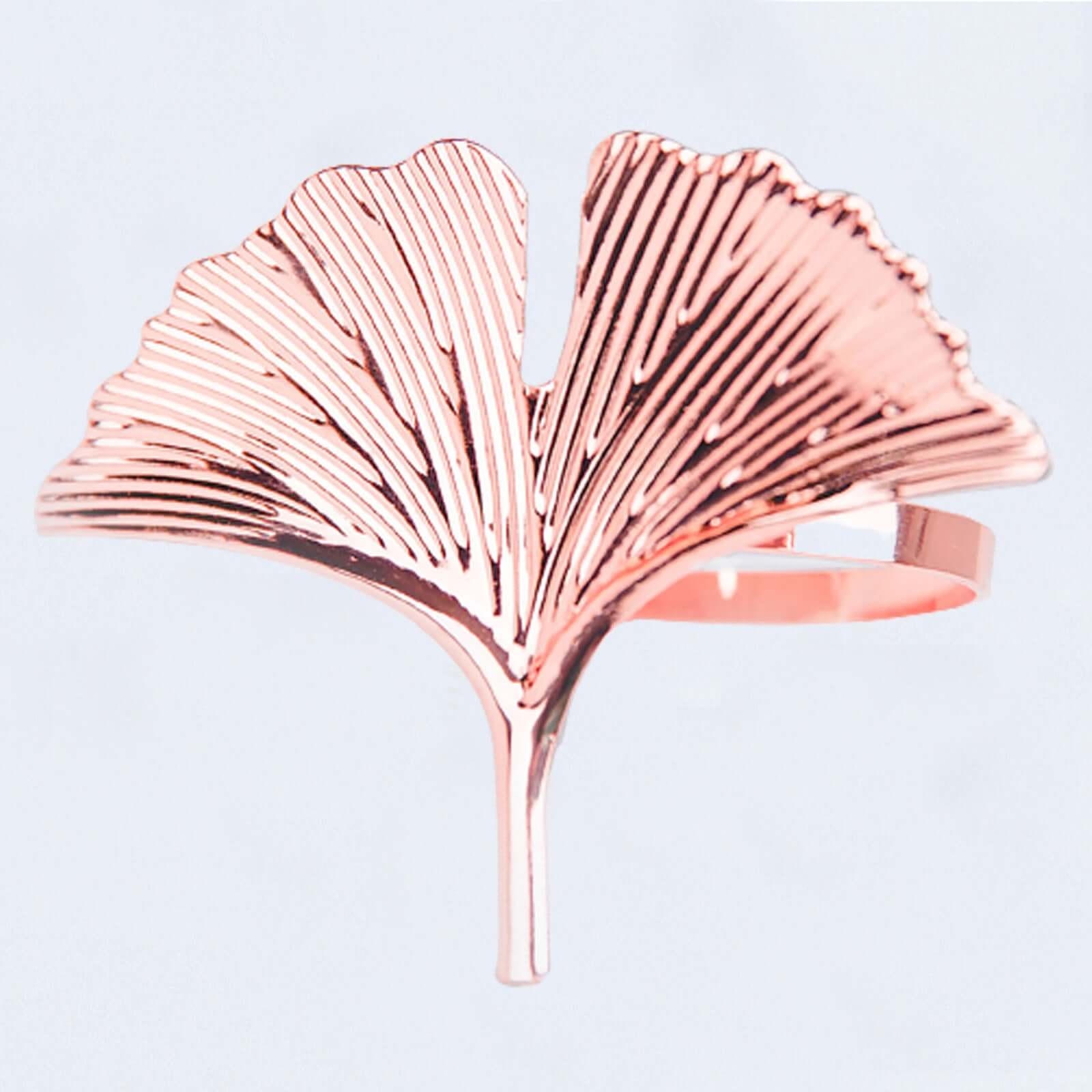 4 Pack Metallic Rose Gold Ginkgo Leaf Napkin Rings, Ornate Design Linen Napkin Holders