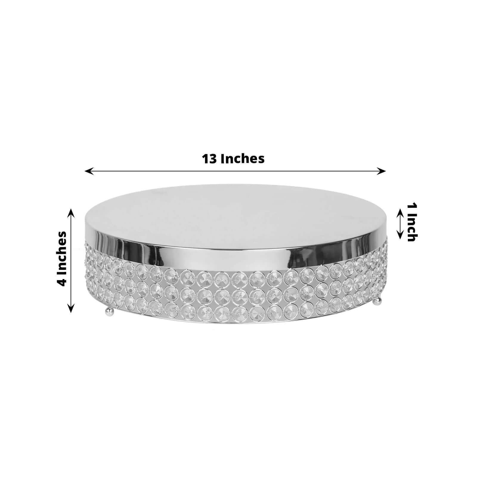 Metal Cake Stand Pedestal Crystal Beaded Design Silver - Cupcake Display and Dessert Riser 13"