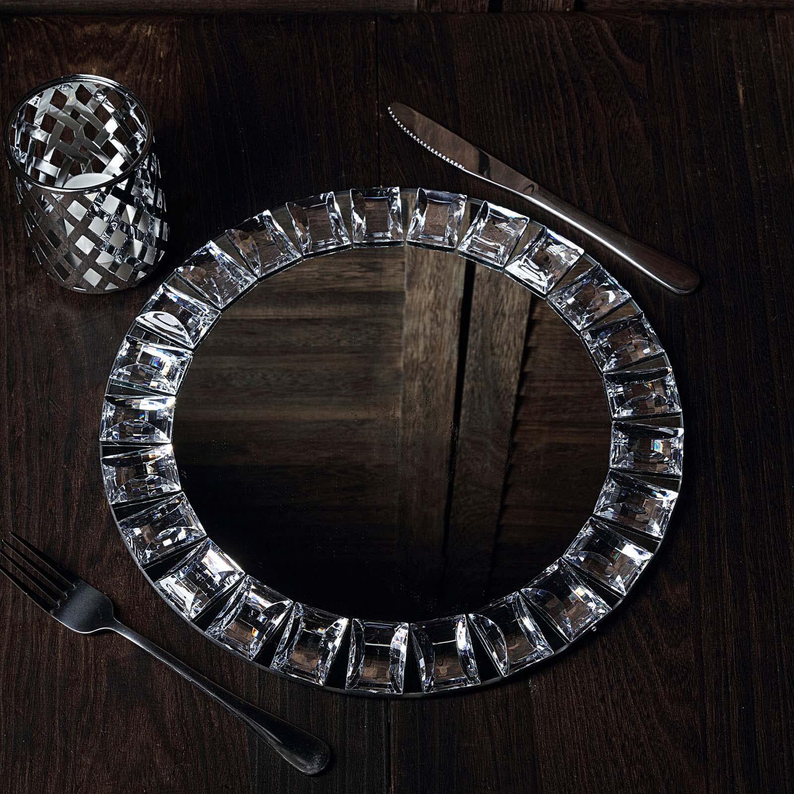 2-Pack Glass Mirror Round Charger Plates 13" in Silver with Jeweled Rim - Premium Decorative Dinner Party Charger Tableware