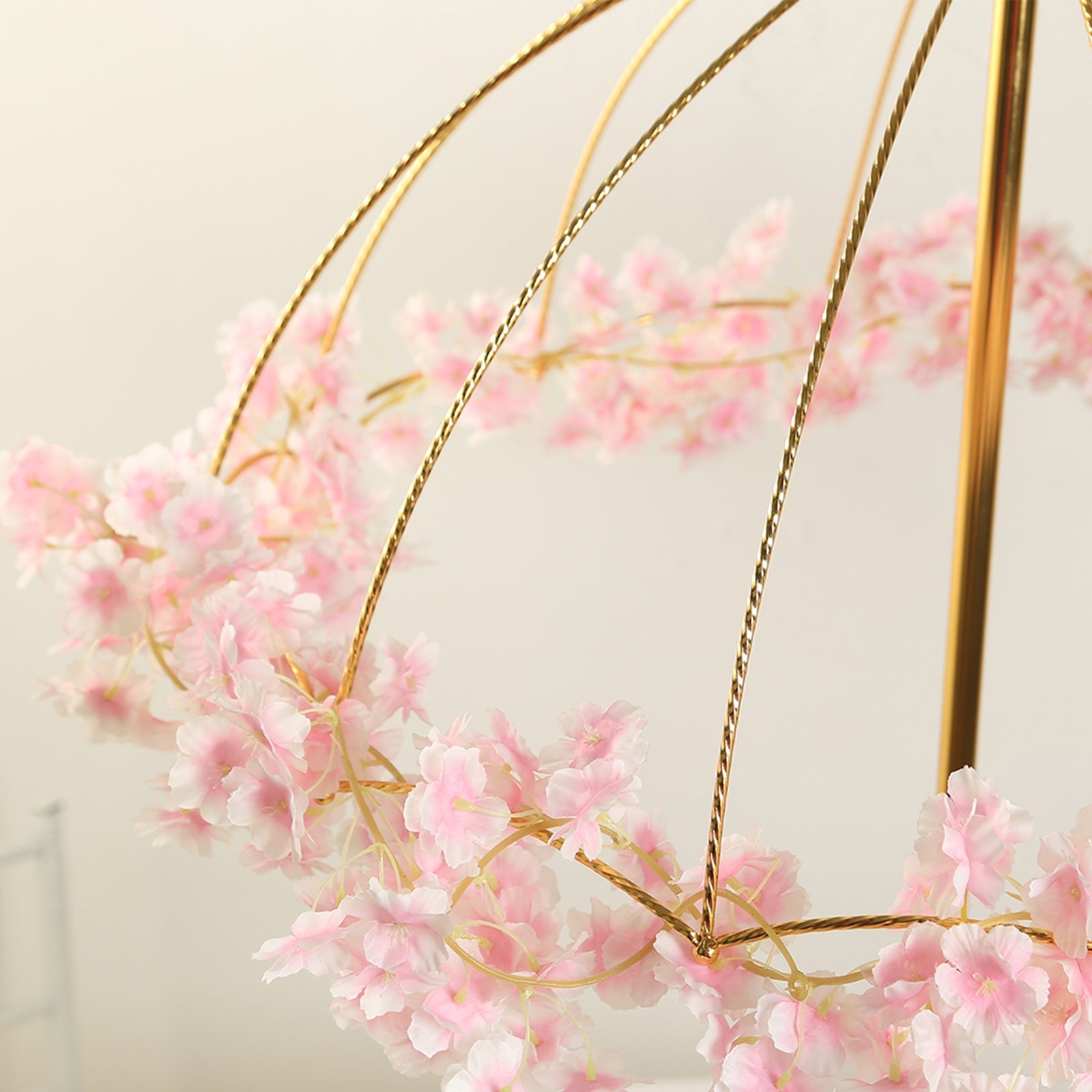 Wedding Centerpiece Umbrella Design Metal Gold - Round Base Floral Frame Stand 42"