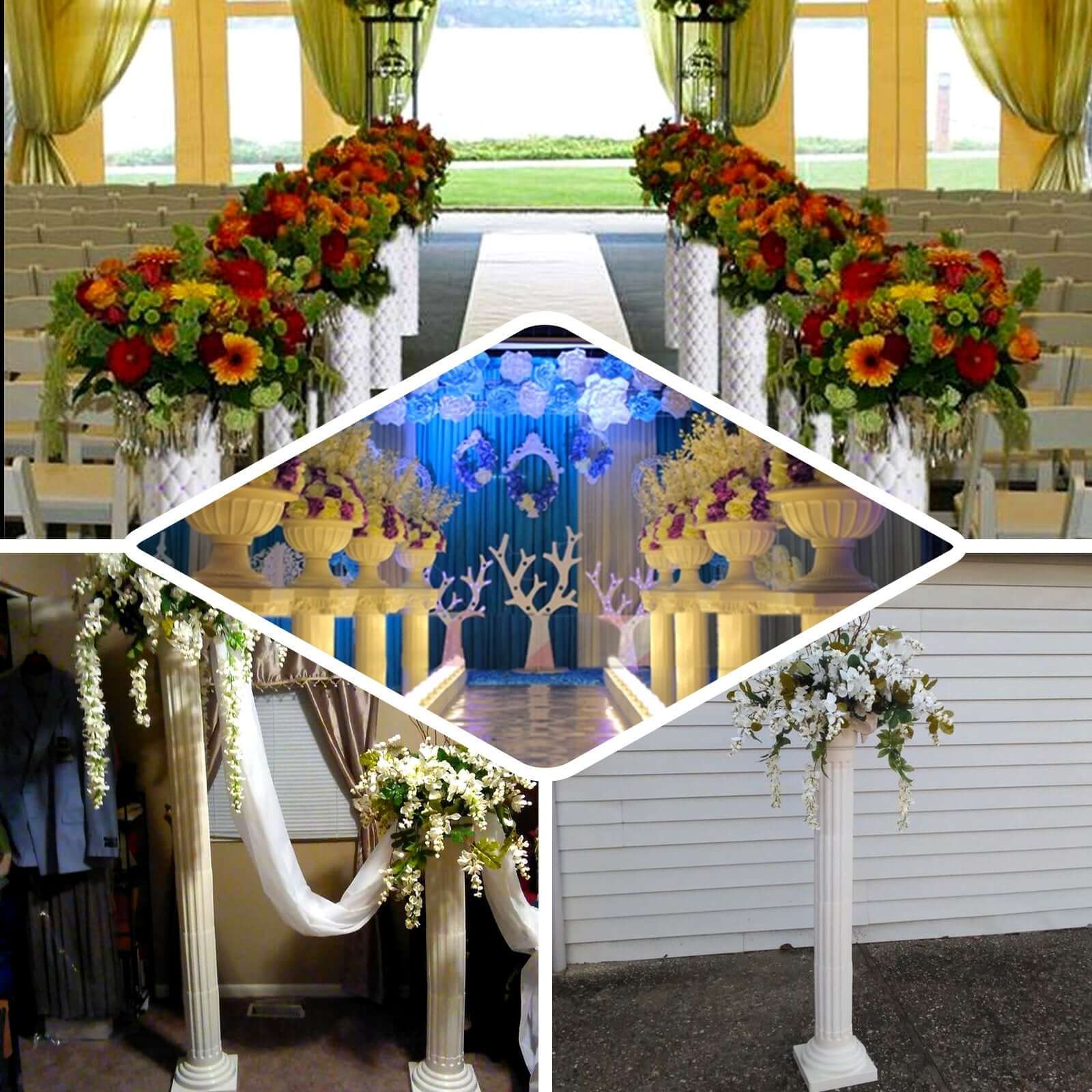 4 Pack 42" White Height Adjustable Artistic Venetian Roman Wedding Inspired Pedestal Column Plant Stand - PVC