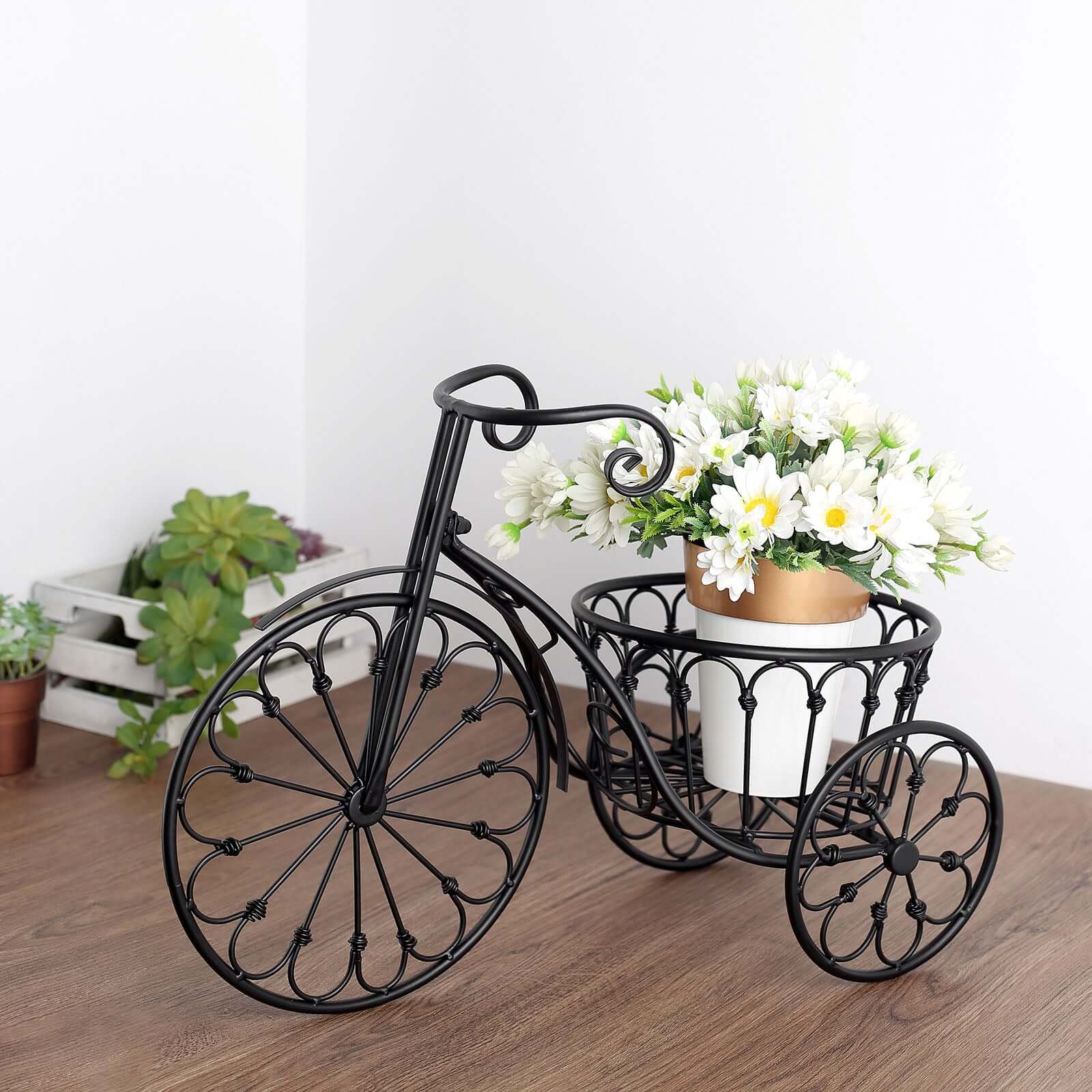 Tricycle Planter Basket Black Decorative Design - Metal Indoor/Outdoor Plant Stand 22"
