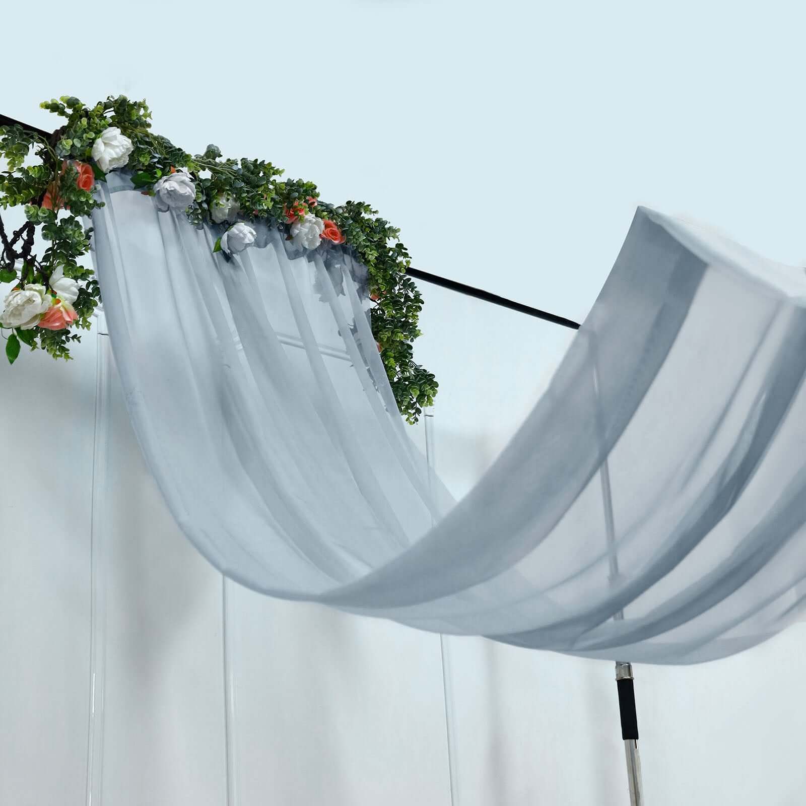 5ftx32ft Premium Dusty Blue Chiffon Curtain Panel, Durable Flame Resistant Backdrop Ceiling Drapery With Rod Pocket