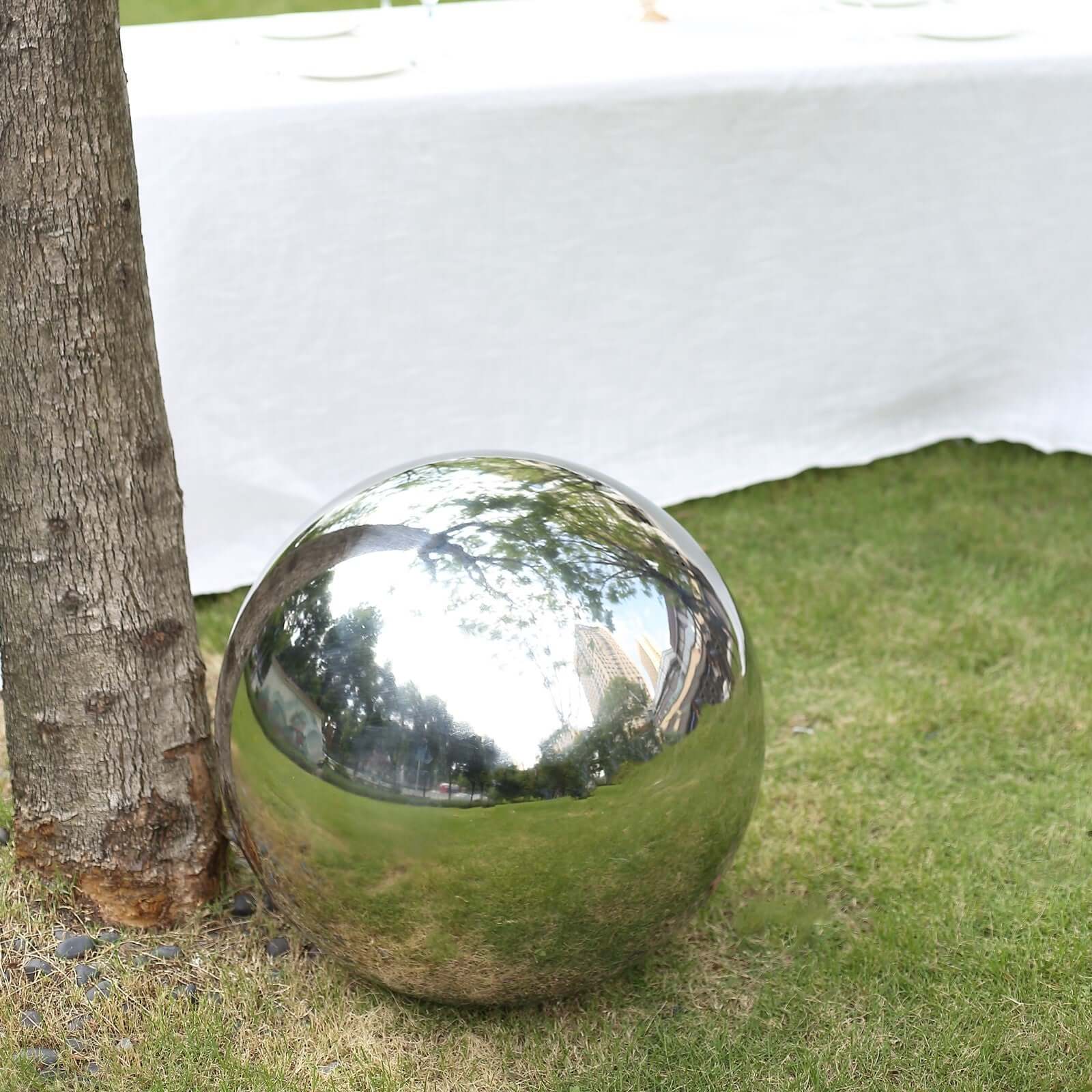 Gazing Globe Mirror Ball Reflective Hollow Stainless Steel Silver Sphere - Decorative Garden Display Ornament 22"