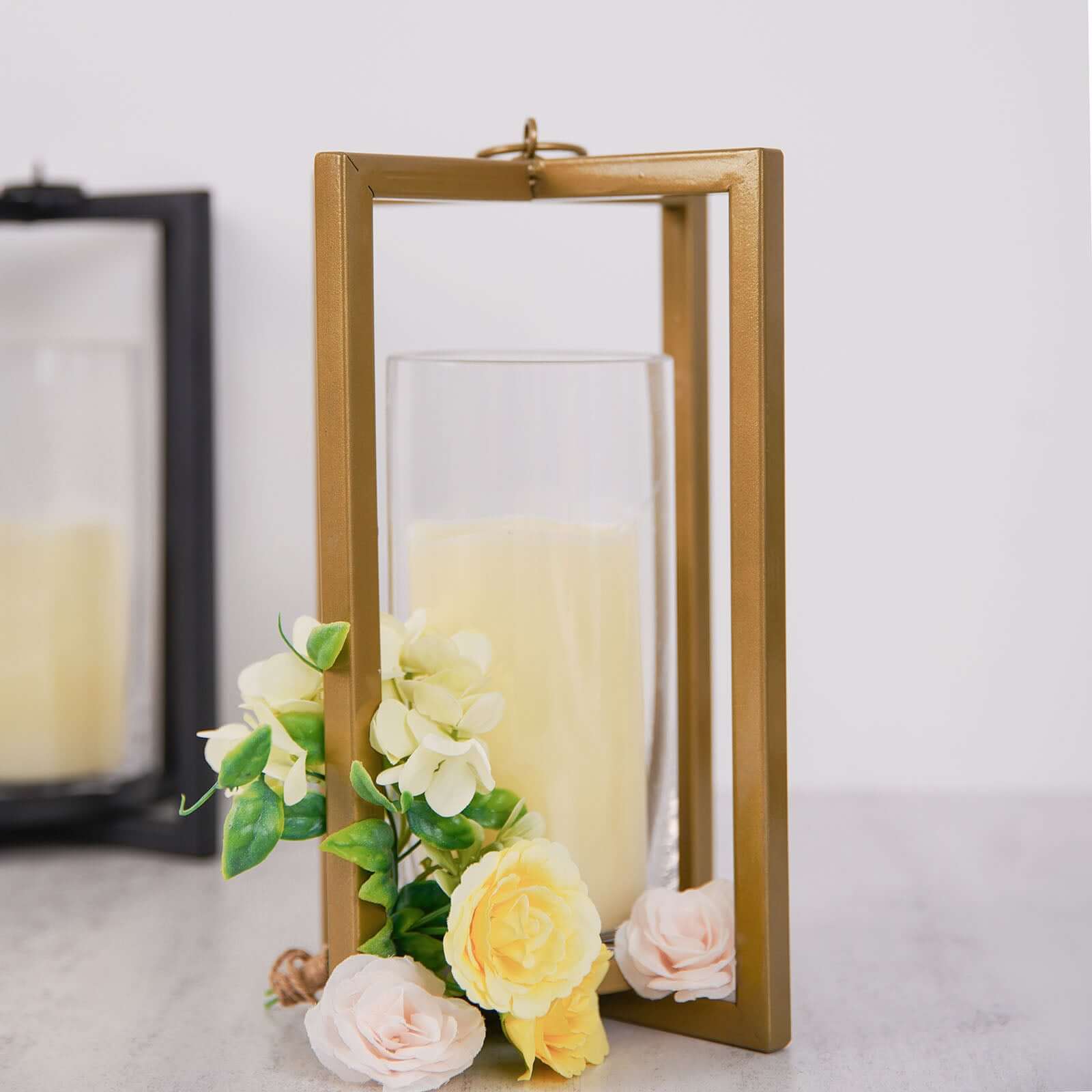 Lantern Candle Holder Gold Metal Geometric Cross Bar Design - Suitable for Modern Home and Event Centerpieces 11"