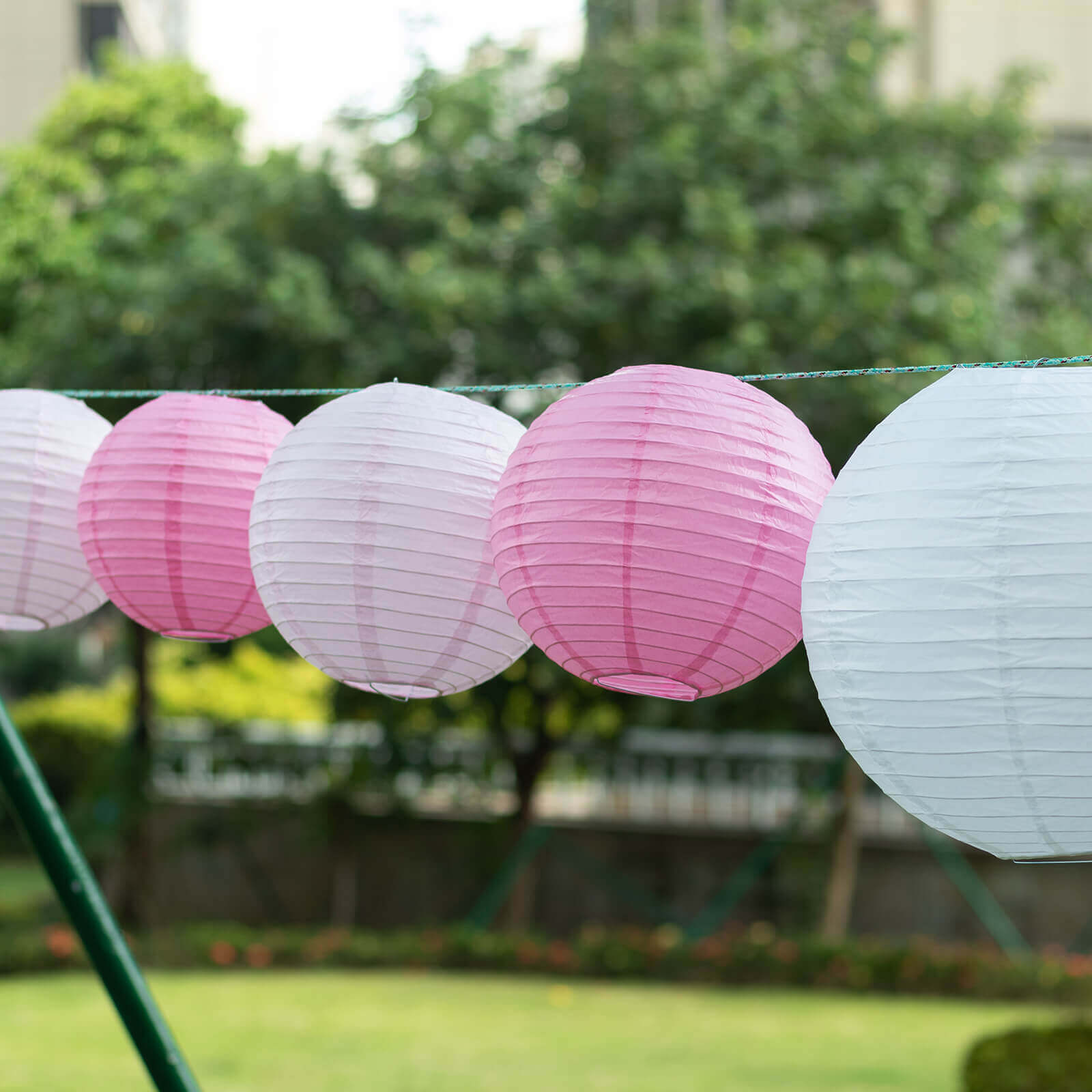 Set of 8 Mixed Blush Gold Hanging Paper Lanterns, Decorative Round Chinese Sky Lanterns, Assorted Sizes - 6",8",10",14"
