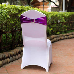 5 Pack Metallic Spandex Chair Sashes Purple - Stretch Fit Chair Bands With Round Diamond Buckles