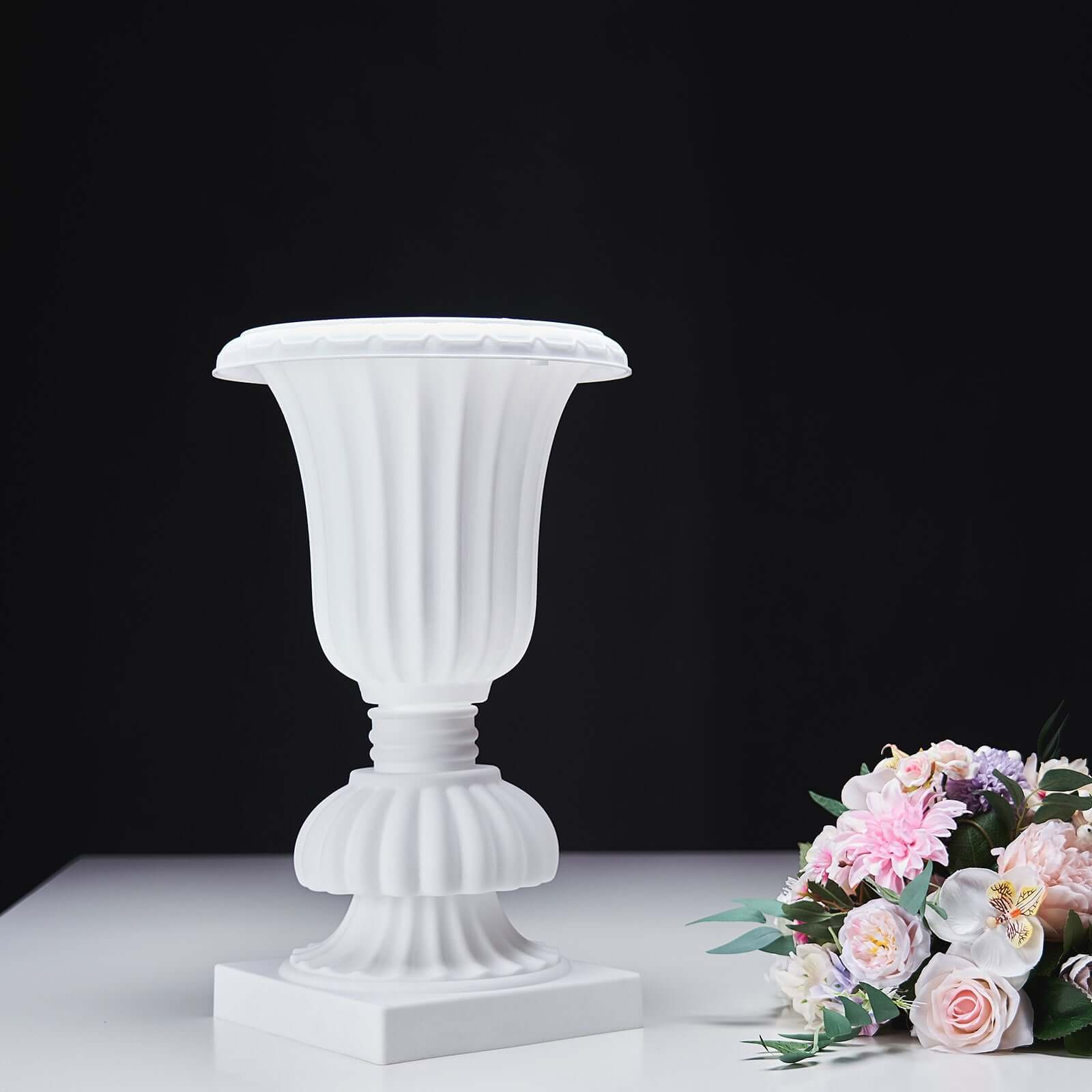 2 Pack 20" White Urn Planter, Floral Pedestal Flower Pot Plant Stand - PVC