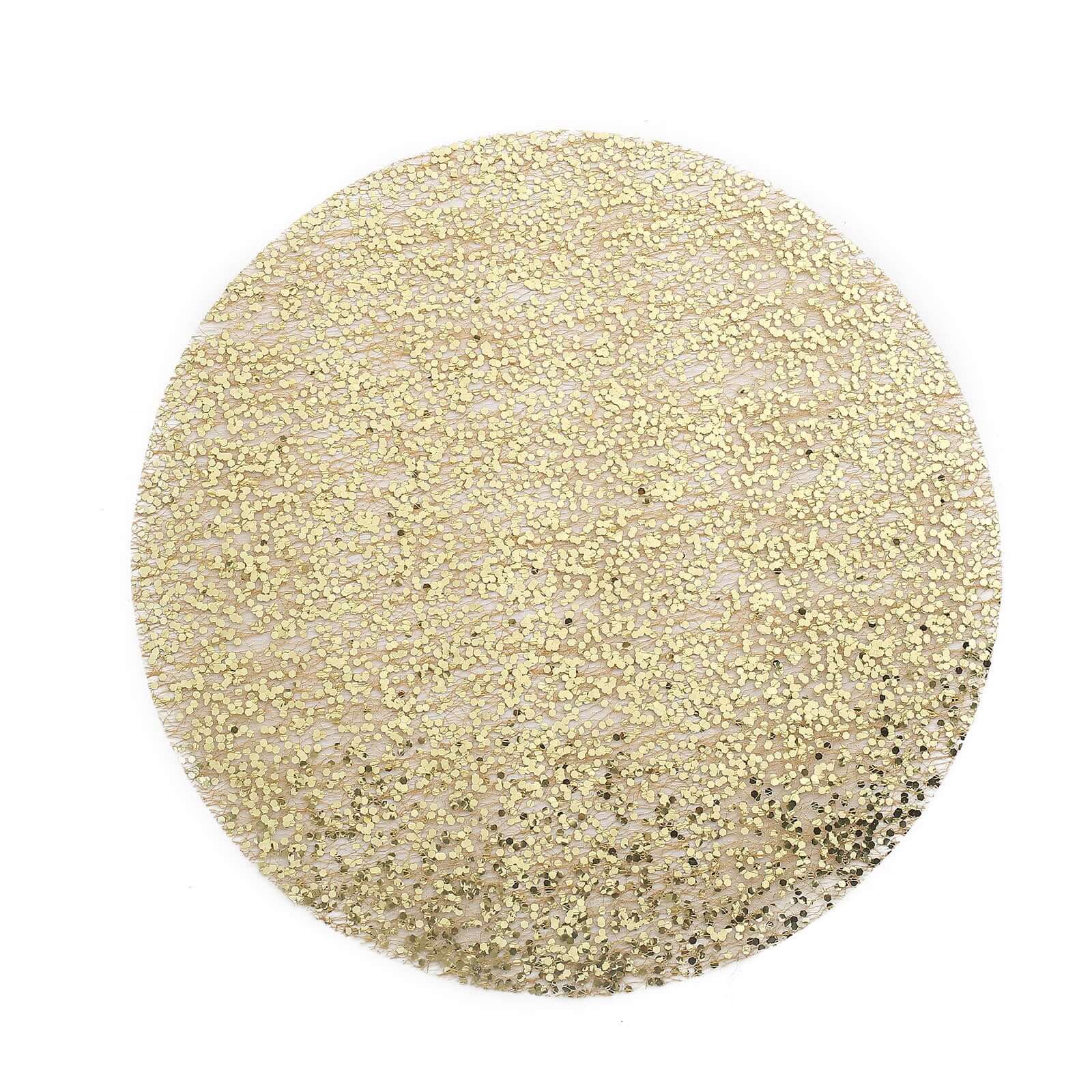10-Pack Table Placemats Sequin Design Metallic Gold Round - Mesh Disposable Dust-Free Dining Mats 13"