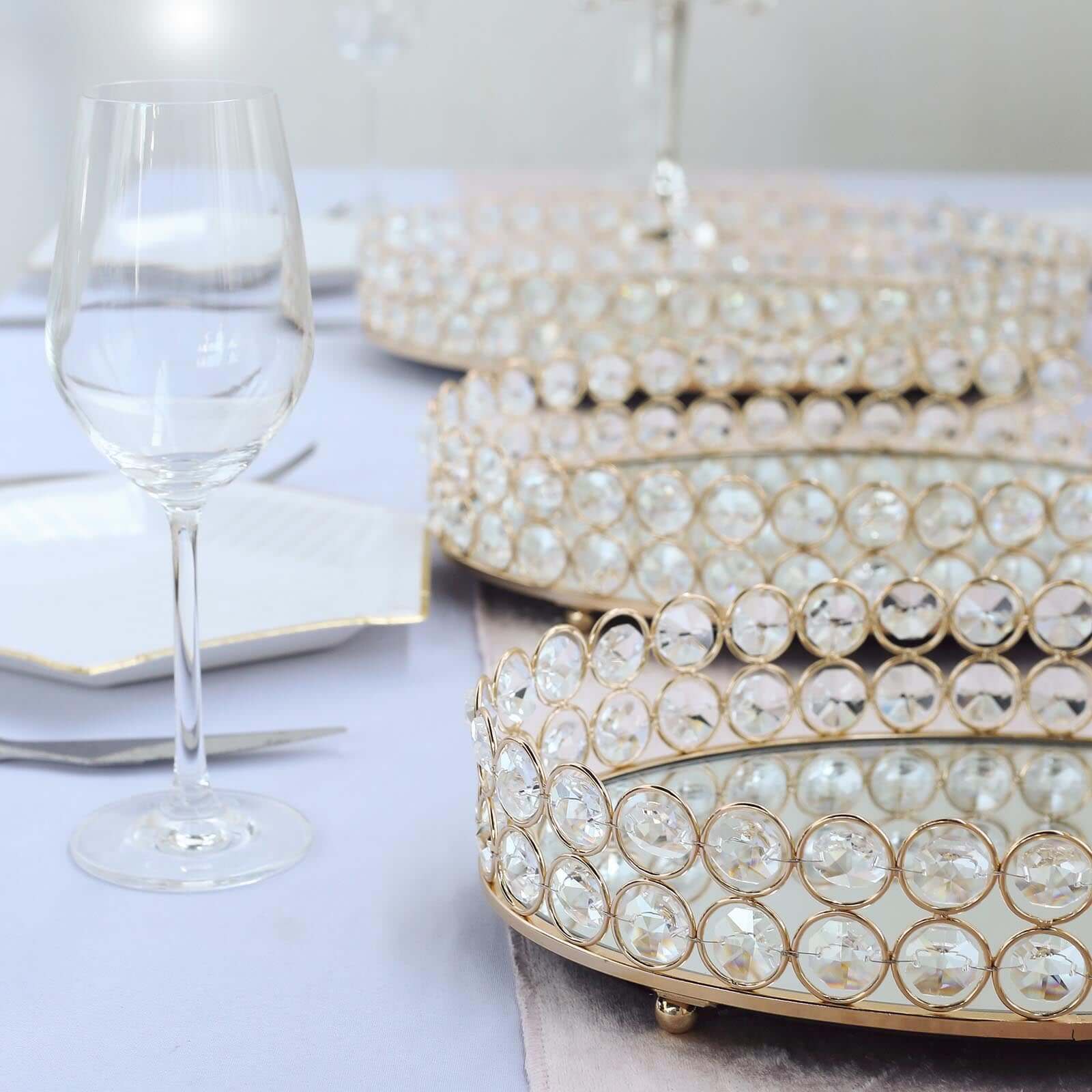 Gold Metal Crystal Beaded Mirror Oval Vanity Serving Tray, Decorative Tray - Medium 14"x10"