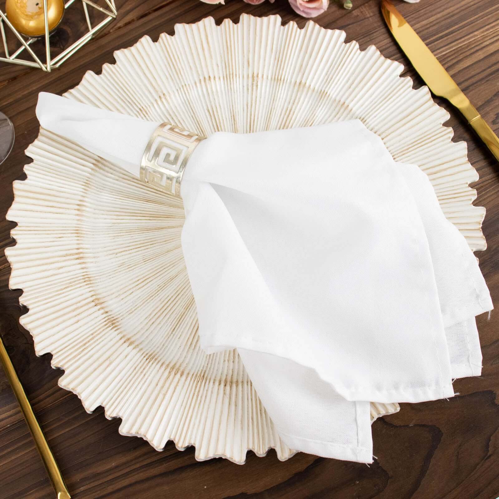 6-Pack Acrylic Plastic Round Charger Plates 13" in Washwhite with Sunray Scalloped Rim, Decorative Dinner Party Charger Tableware