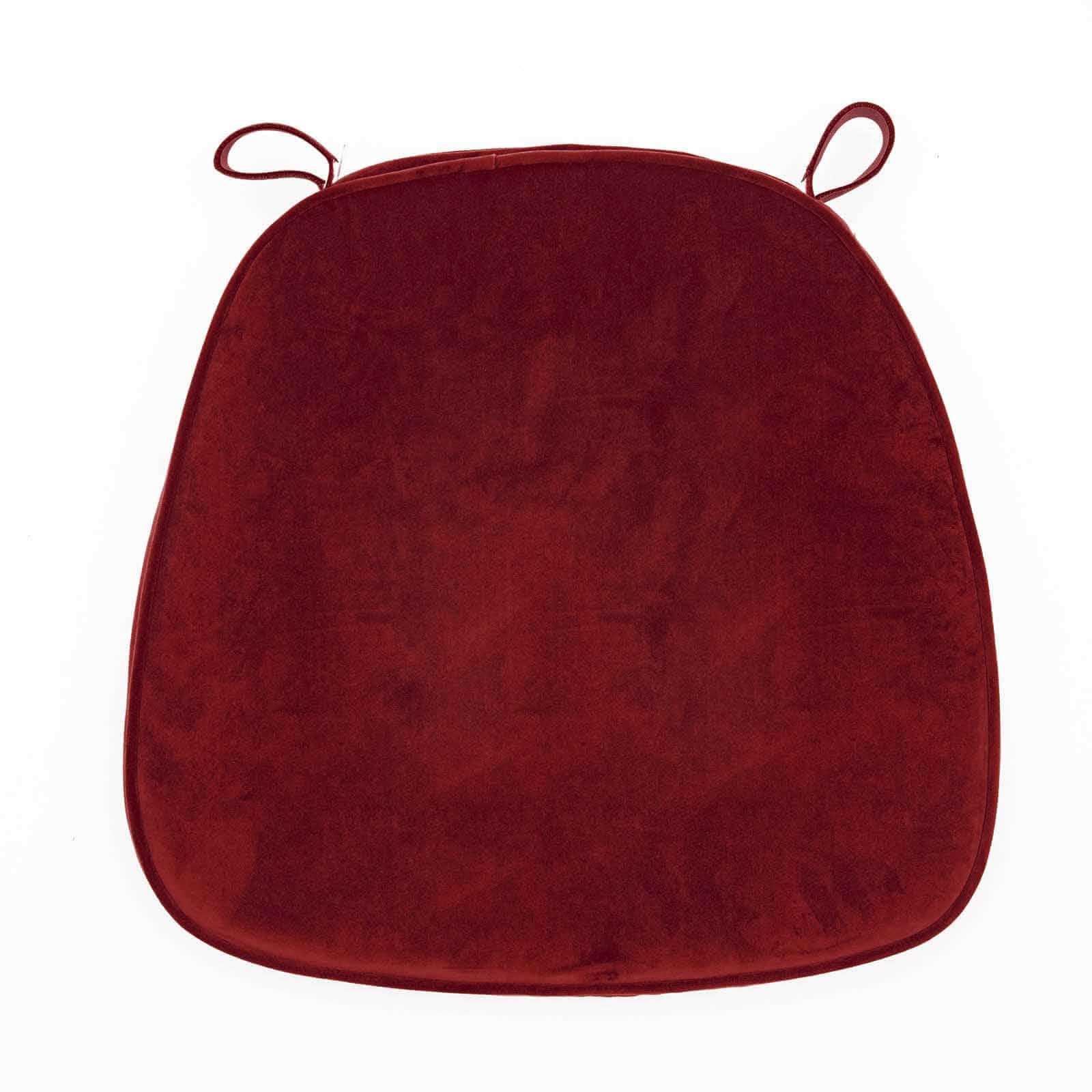 2" Thick Burgundy Velvet Chiavari Chair Pad, Memory Foam Seat Cushion With Ties and Removable Cover