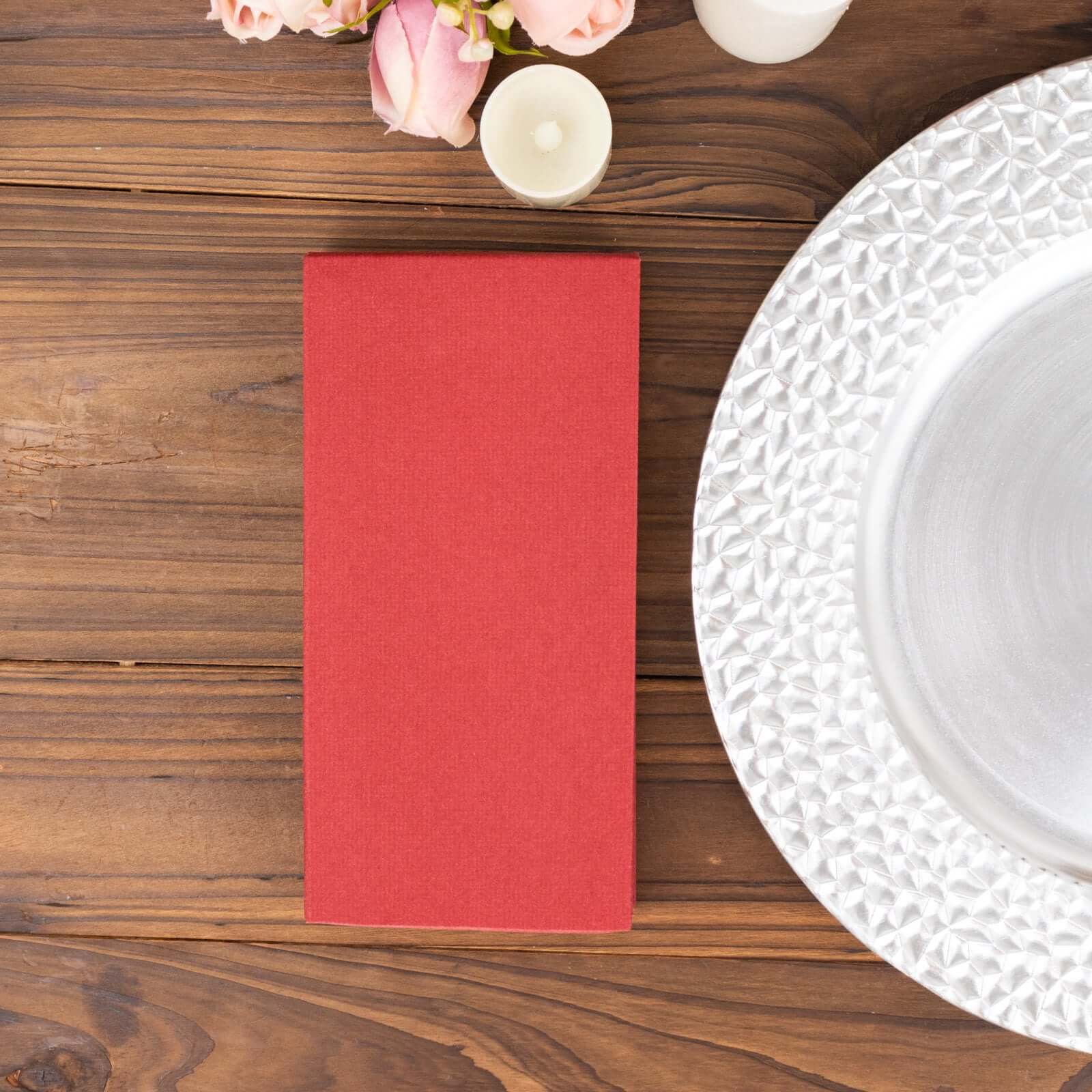 20-Pack Paper Linen-Like Napkins Burgundy - Disposable Hygienic Airlaid Guest Towels 8.5"x4"