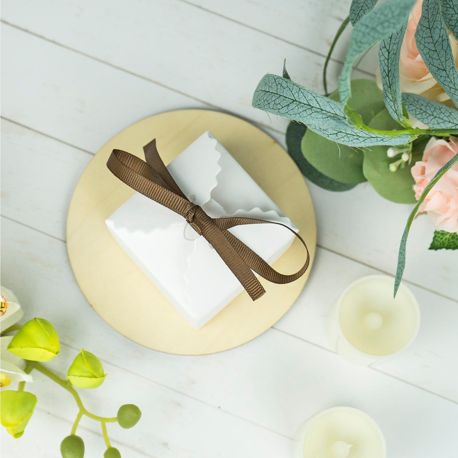25 Pack 2.5"x2.5" White Grosgrain Ribbon Tote Party Favor Gift Boxes