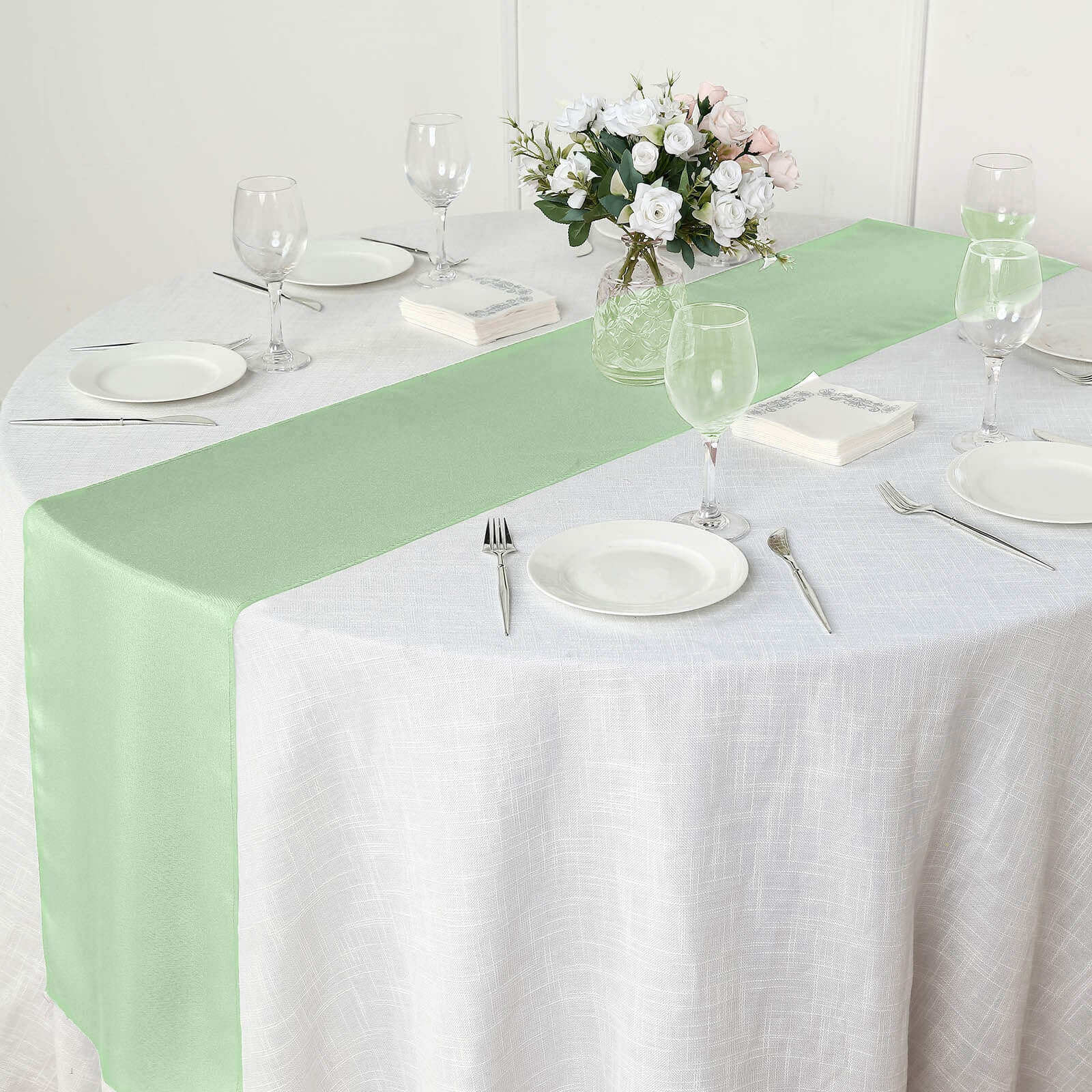 Polyester 12"x108" Table Runner Sage Green - Durable & Wrinkle-Resistant Table Decor
