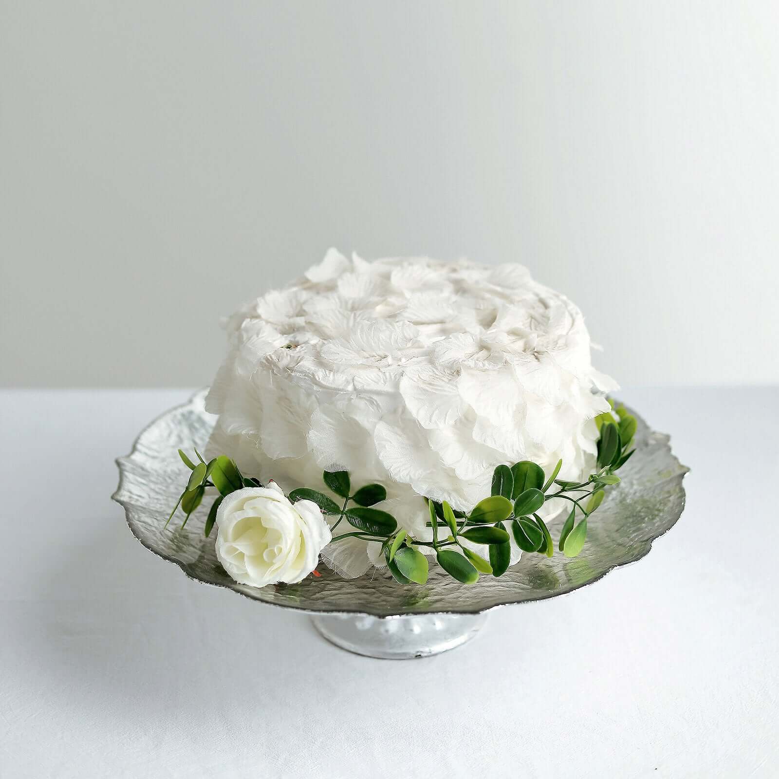 Glass Pedestal Cake Stand Scalloped Edge Design Silver - Cupcake Holder and Dessert Display Plate 14"