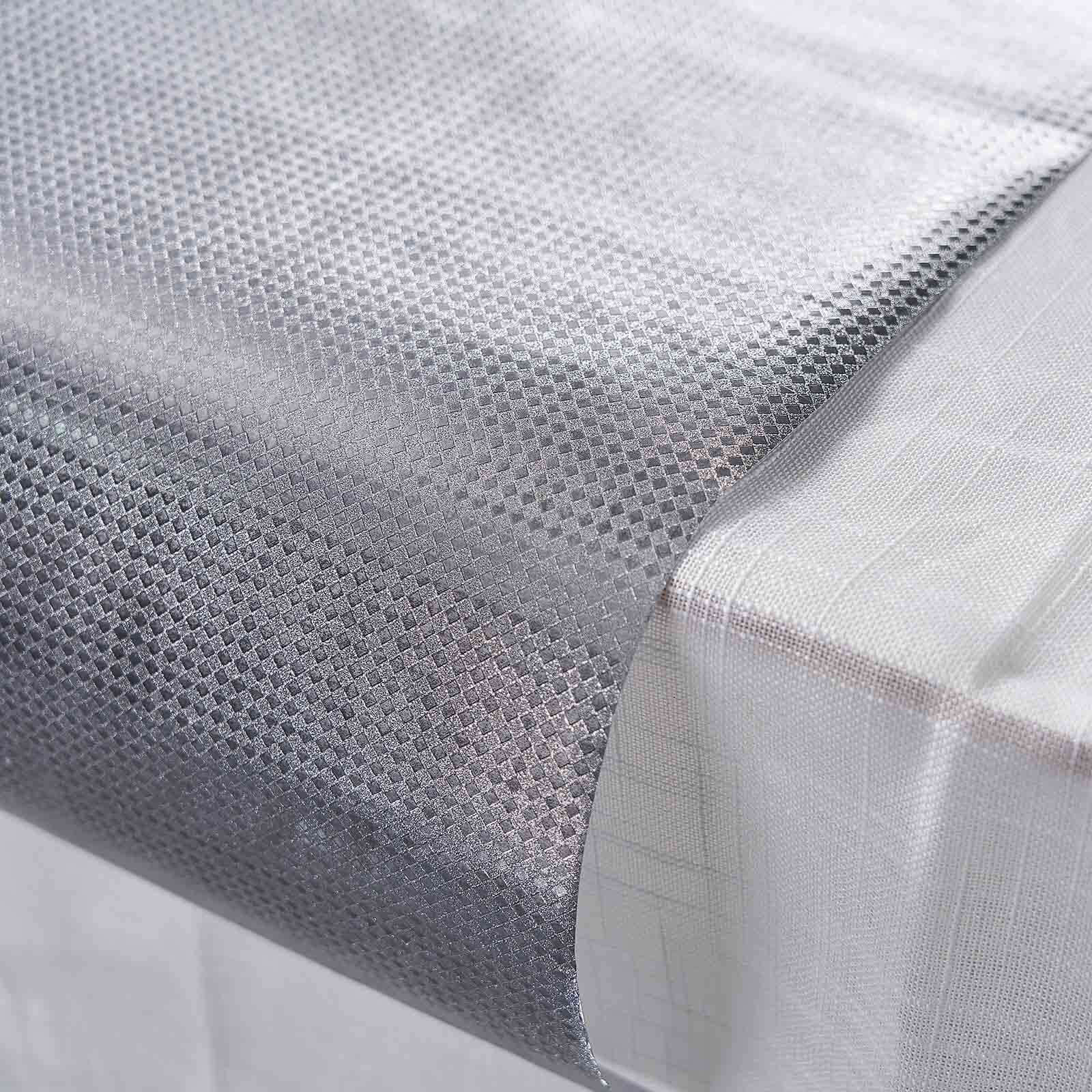 Glitter Paper 9ft Table Runner Roll Silver Disposable Diamond Pattern Table Decor