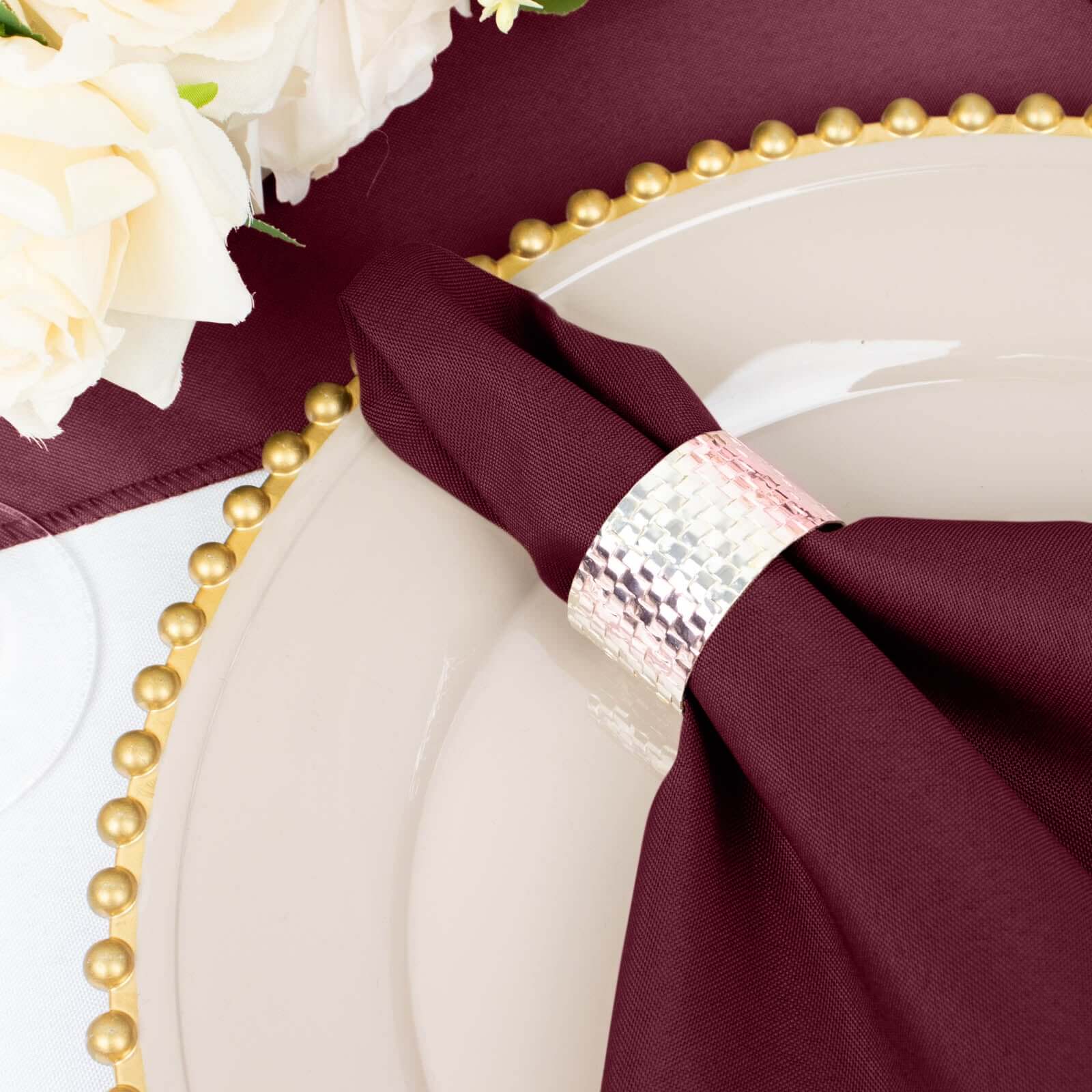5 Pack Polyester 20"x20" Napkins Burgundy - Wrinkle Resistant & Easy Care Cloth Napkins