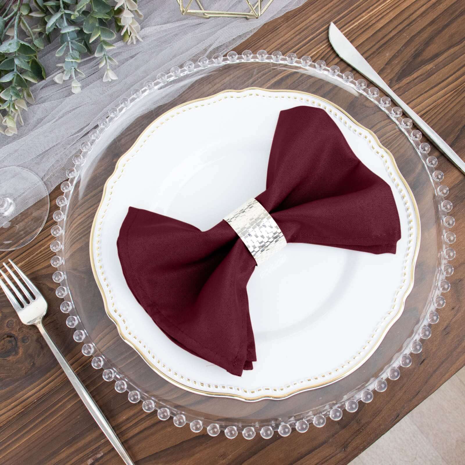 5 Pack Polyester 17"x17" Napkins Burgundy - Durable & Wrinkle Resistant Dinner Napkins