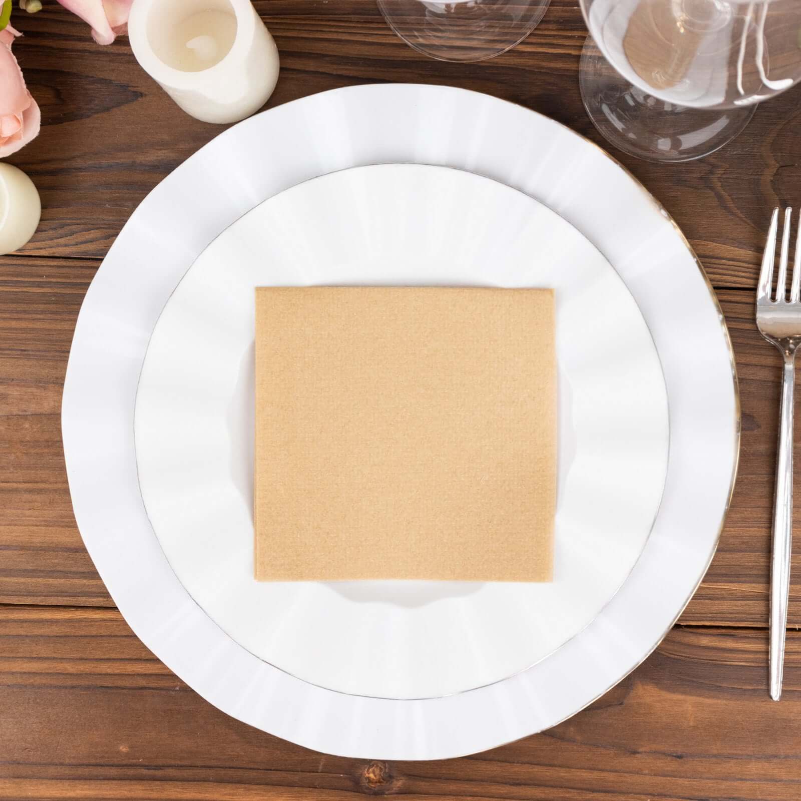 20-Pack Paper Linen-Like Cocktail Napkins Natural - Disposable 5"x5" Airlaid Soft Napkins