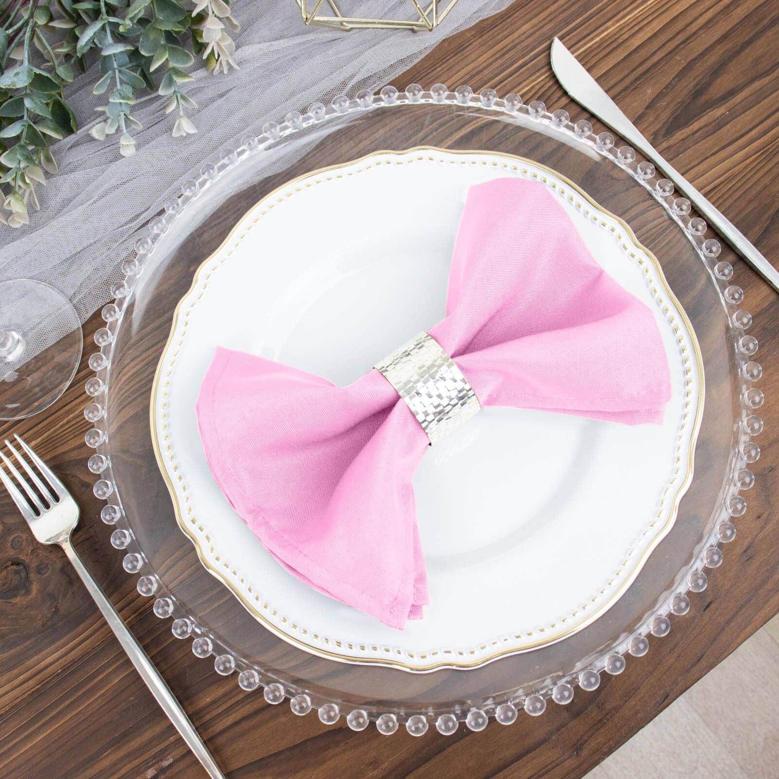 5 Pack Polyester 17"x17" Napkins Pink - Durable & Wrinkle Resistant Dinner Napkins