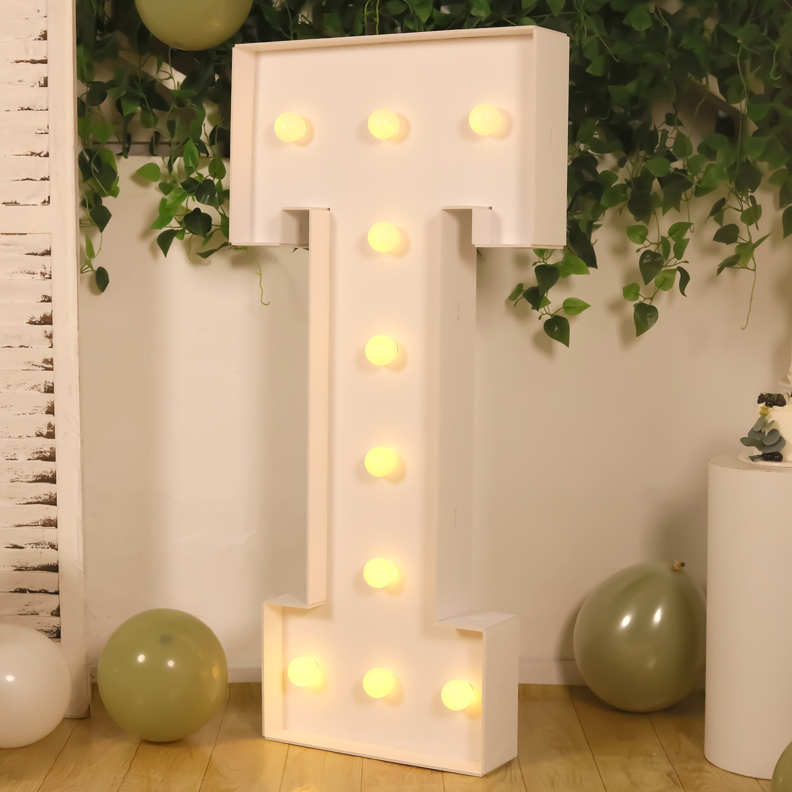 Giant LED Marquee Light Up Letter "T", White 4ft Pre-Cut Foam Board with 10 Warm White Battery Operated LEDs, Glue Gun and Sticks