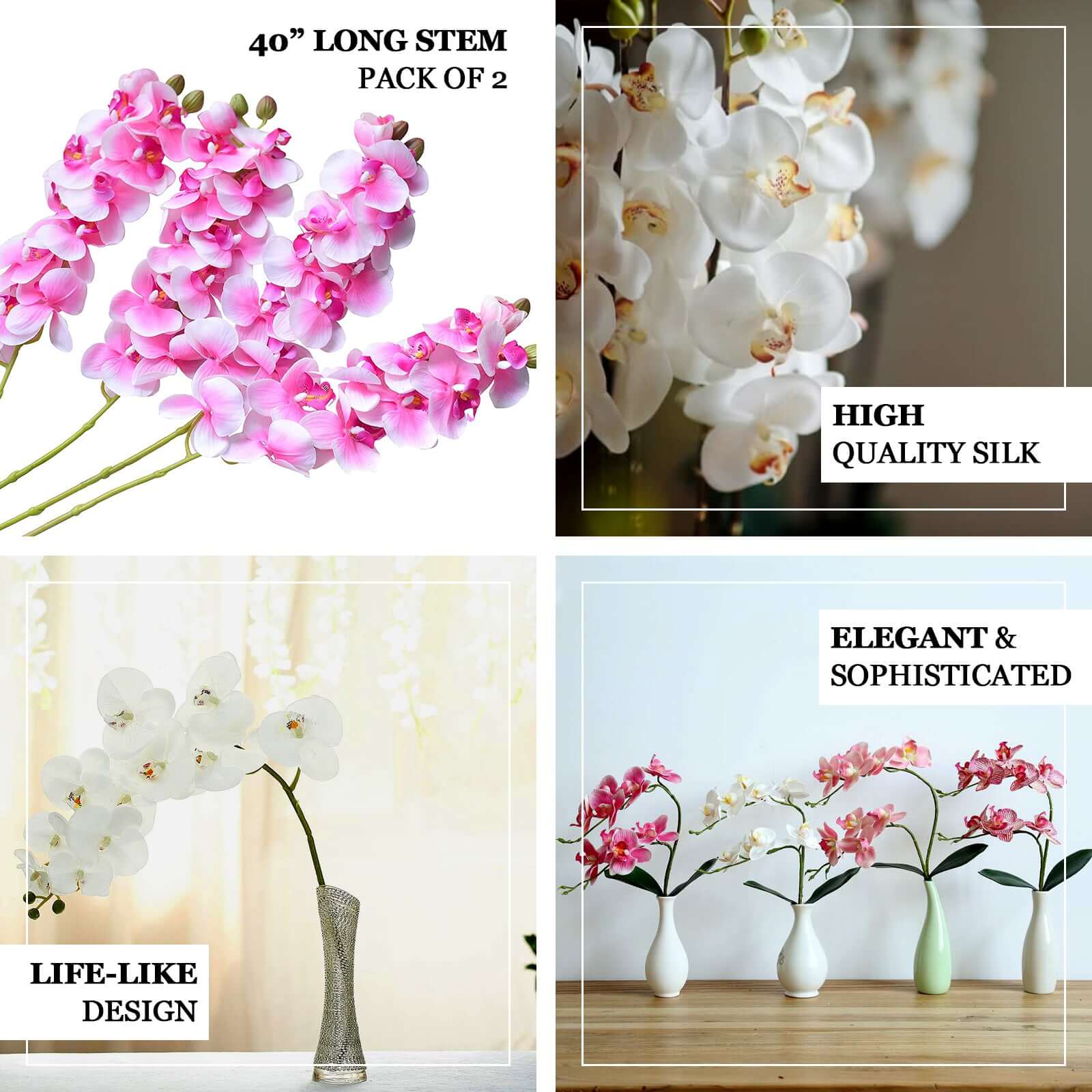 2 Stems 40" Tall Pink Artificial Silk Orchid Flower Bouquets