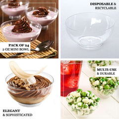 24-Pack Plastic Mini Dipping Bowls Clear - Durable Disposable Bowls for Snacks 2oz