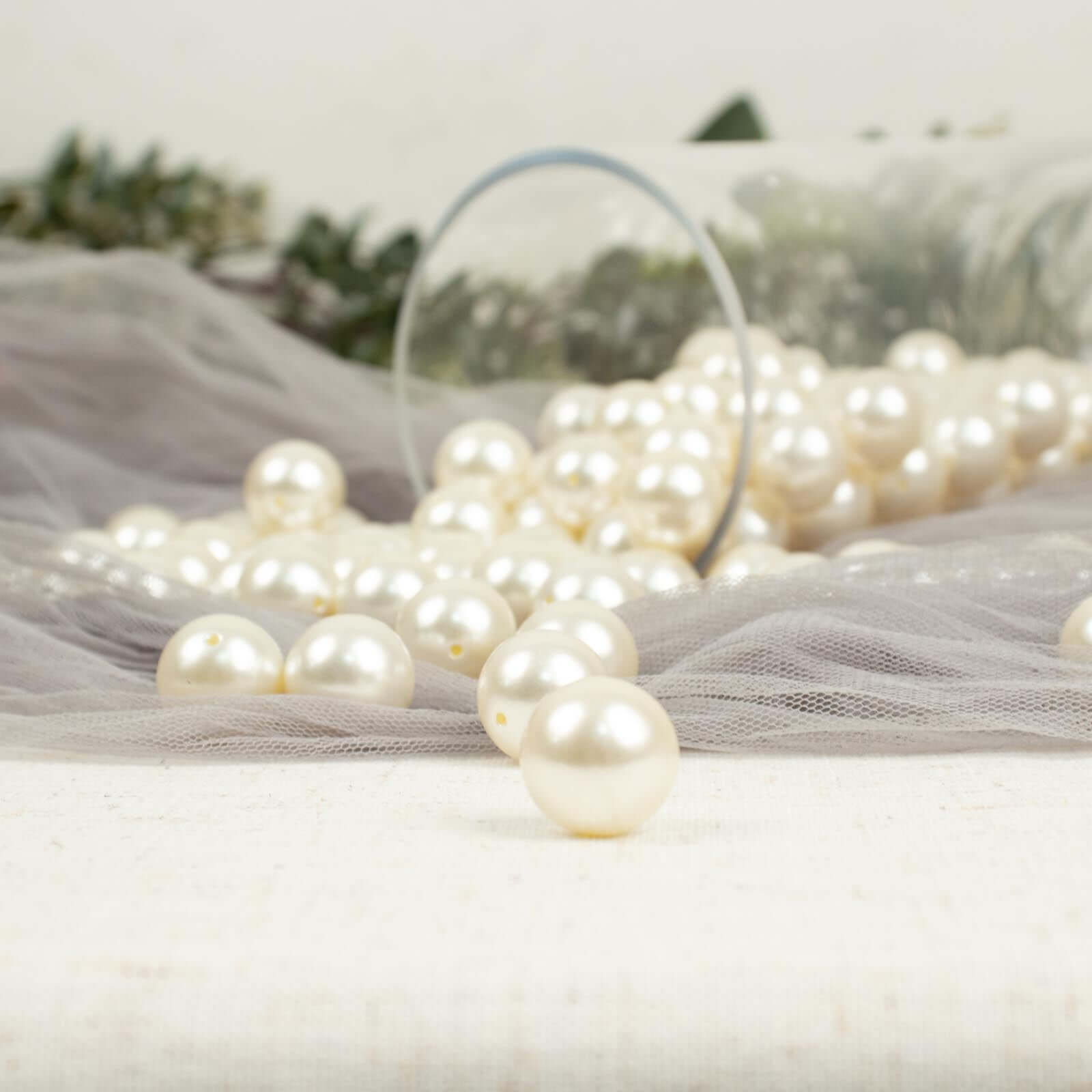 120-Pack Faux Craft Pearl Beads Ivory - Glossy Beads with Holes for Vase Filler Jewelry Making Bridal Accessories & Event Decor 20mm