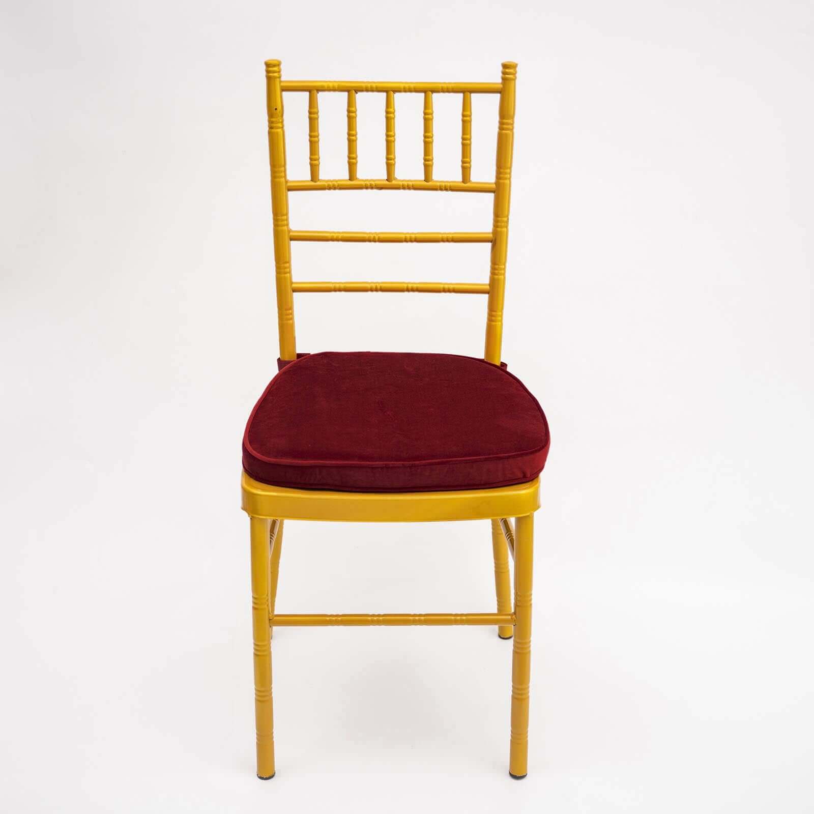 2" Thick Burgundy Velvet Chiavari Chair Pad, Memory Foam Seat Cushion With Ties and Removable Cover