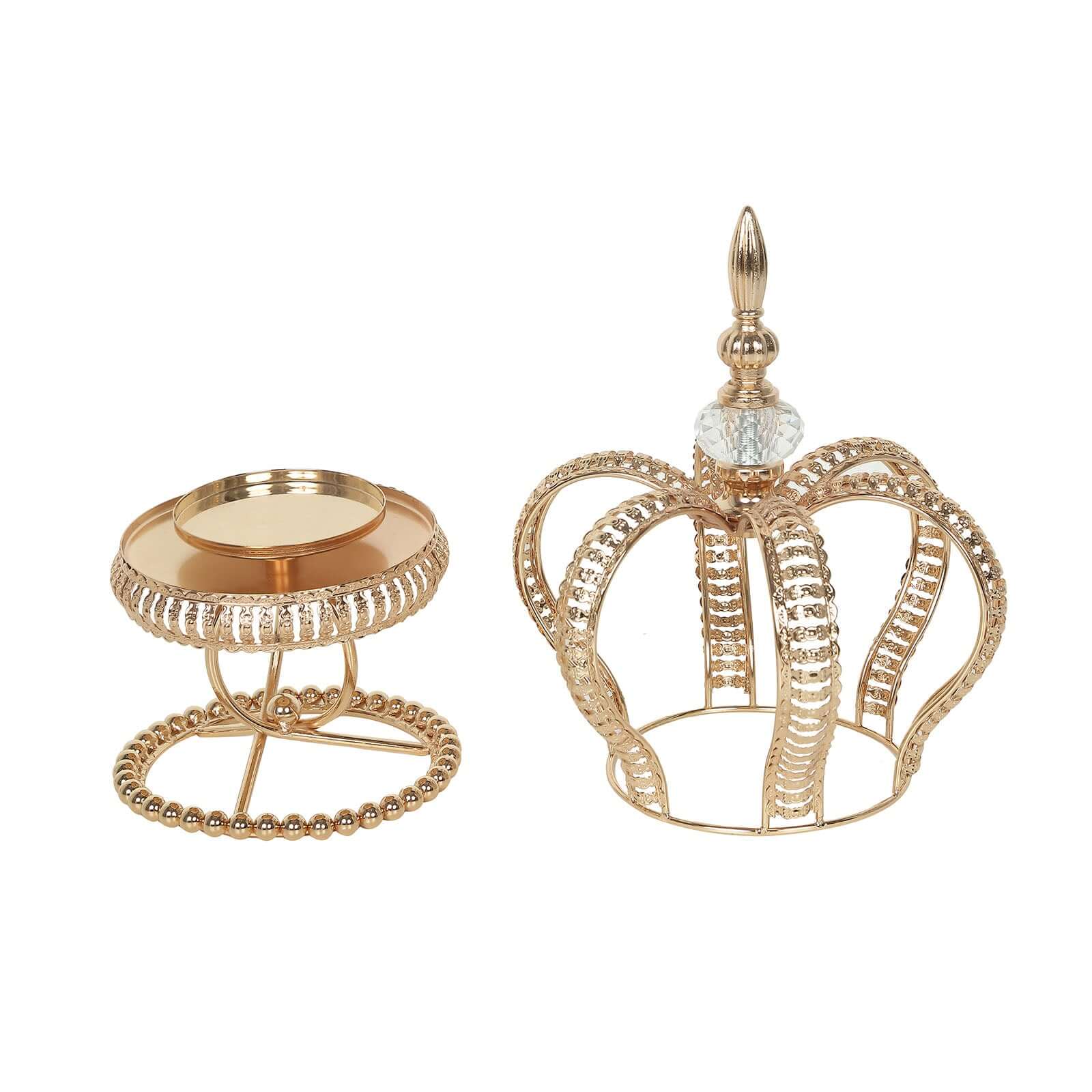 Metal Crown Spiral Pillar Candle Holder Stand Gold - Jeweled Votive Candle Centerpiece 13"