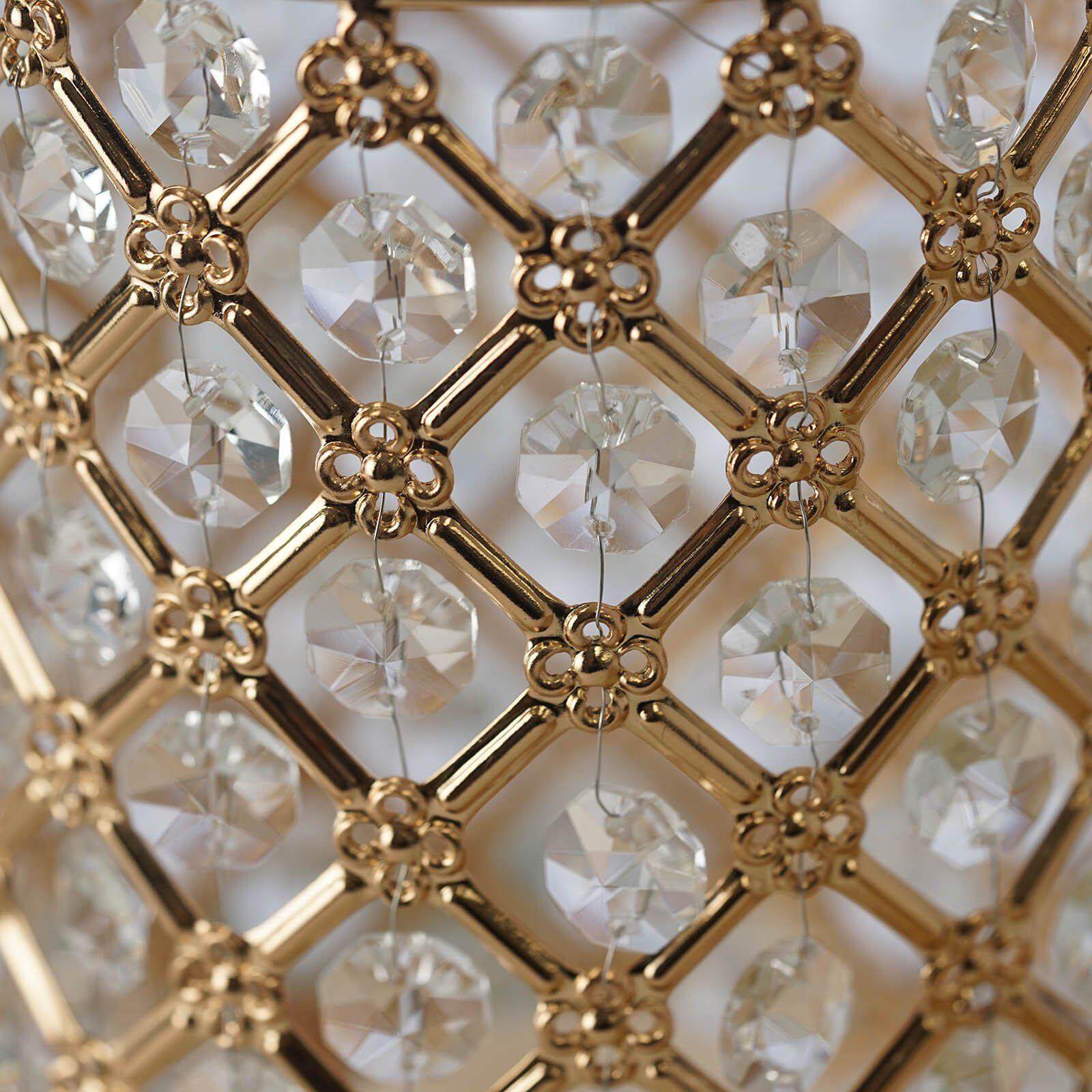 2-Pack Metal Crystal Beaded Pillar Holders Gold - Versatile Stem Vase Set for Decor 9"