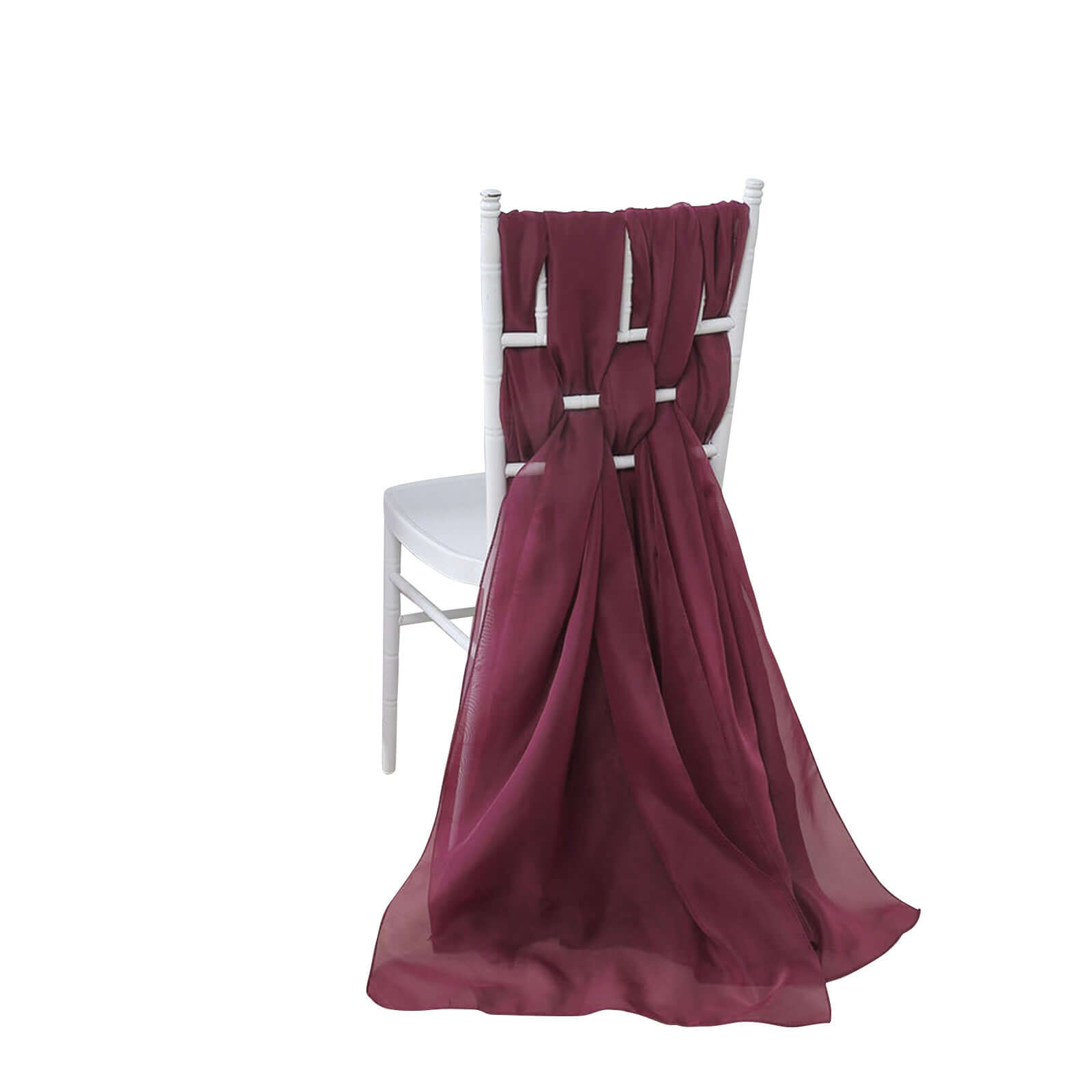 5 Pack Premium Chiffon Chair Sashes Burgundy - Soft & Lightweight Designer Chair Bows 22"x78"