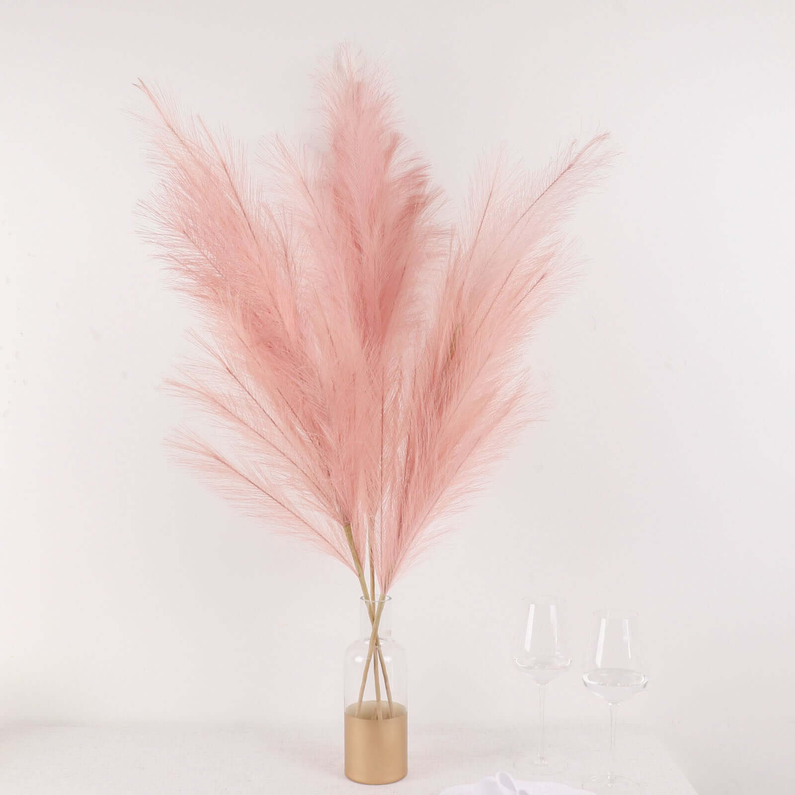 3 Stems Artificial Pampas Grass Decor Dusty Rose - Soft Realistic Faux Ornamental Grass Branches for Rustic Boho Chic Backdrops Floral Styling & Vase Displays 44"