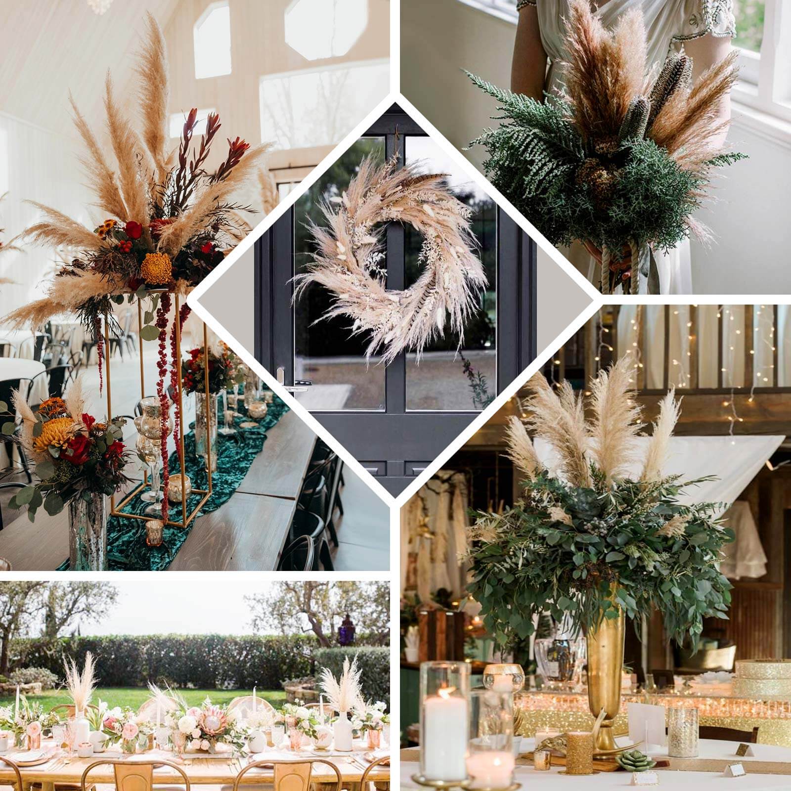 6 Stems Natural Dried Pampas Grass Decor Wheat Tint - Versatile Plant Sprays for Boho Chic Vase Displays Backdrops & Event Styling 32"