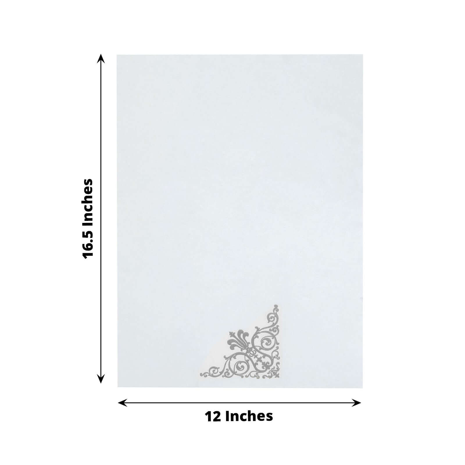 25 Pack Linen-Like Paper 8"x4" Napkins White with Metallic Silver Foil Fleur Vintage Design - Classy Disposable Airlaid Hand Towels for Weddings & Events