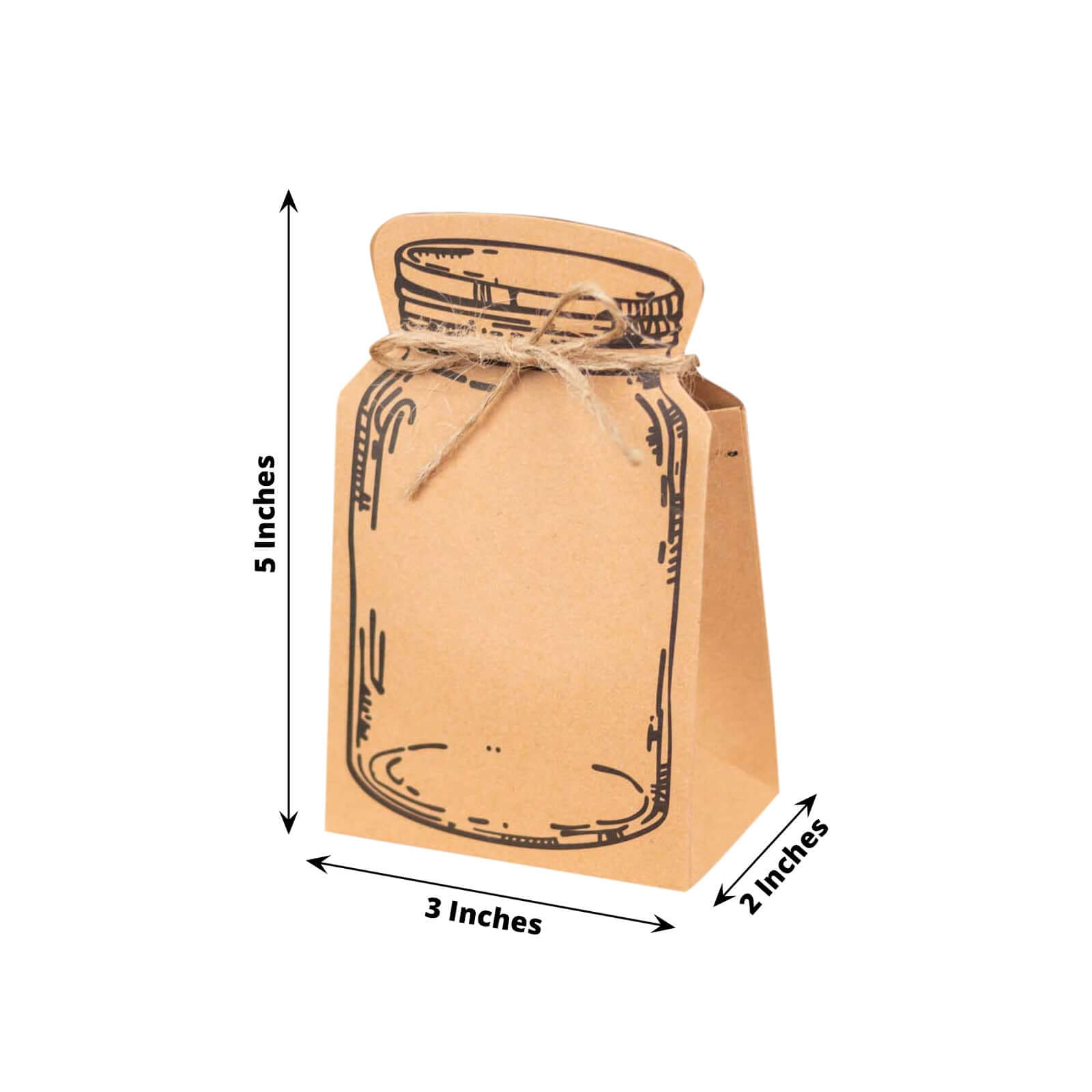 25 Pack Natural Mini Mason Jar Shaped Paper Party Favor Boxes With Jute Rope Ties, Candy Gift Boxes - 5"x3"