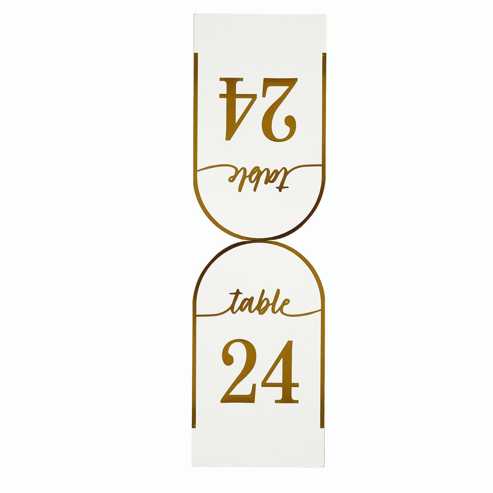 25-Pack Paper Wedding Table Numbers 1-25 White Arch Cutout Design - Sleek & Modern Free Standing Double Sided Table Tent Cards with Metallic Gold Foil Numbers 7"