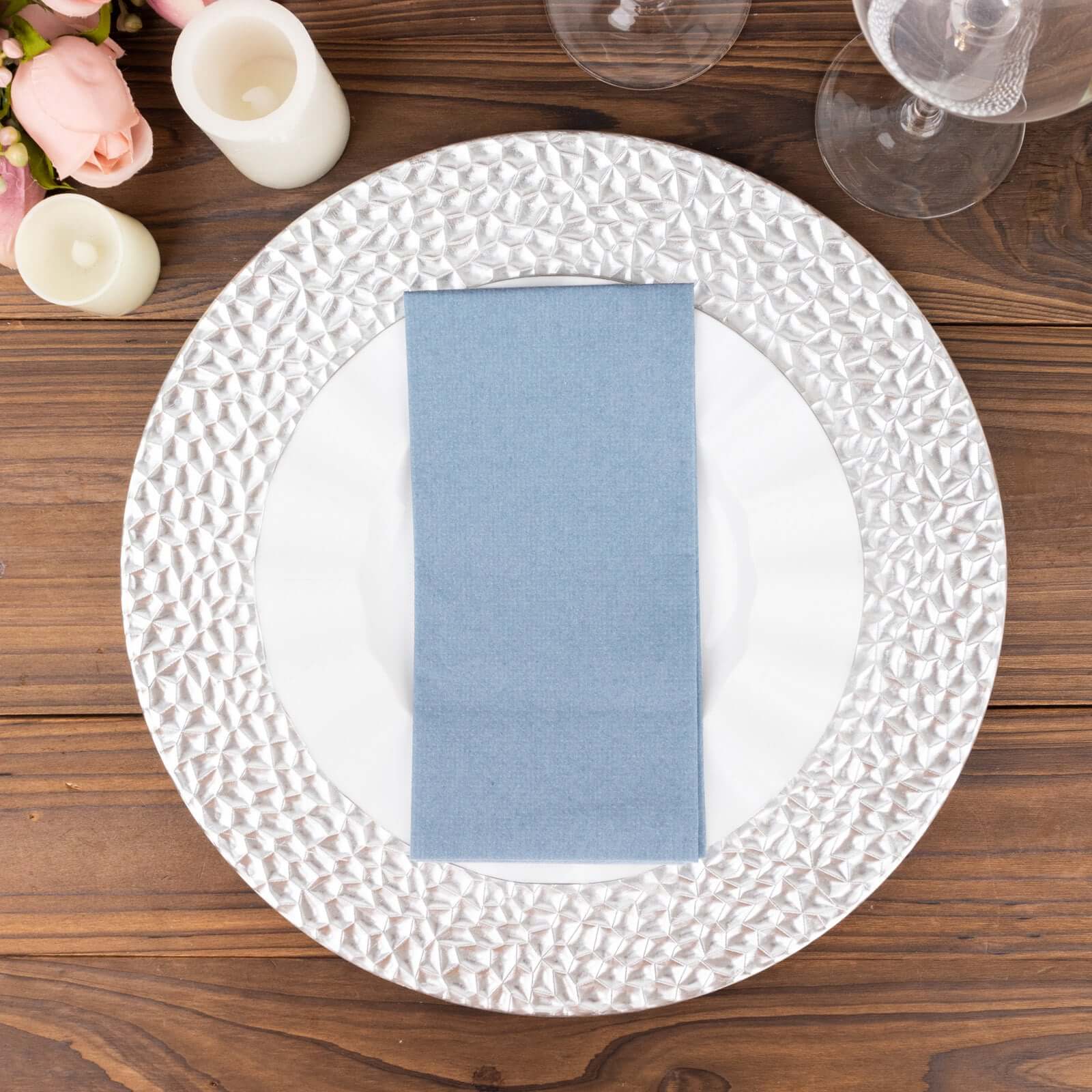 20-Pack Paper Linen-Like Napkins Dusty Blue - Disposable Hygienic Airlaid Guest Towels 8.5"x4"