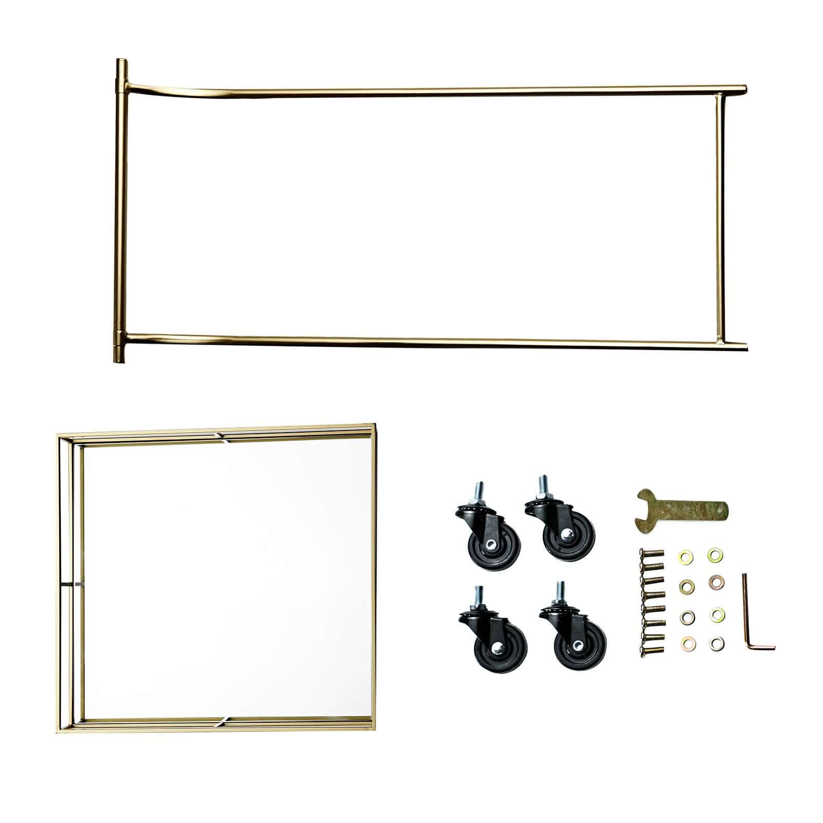 Gold Metal Bar Cart with Mirror Serving Trays 3-Tier - Teacart Island Trolley for Parties 3ft