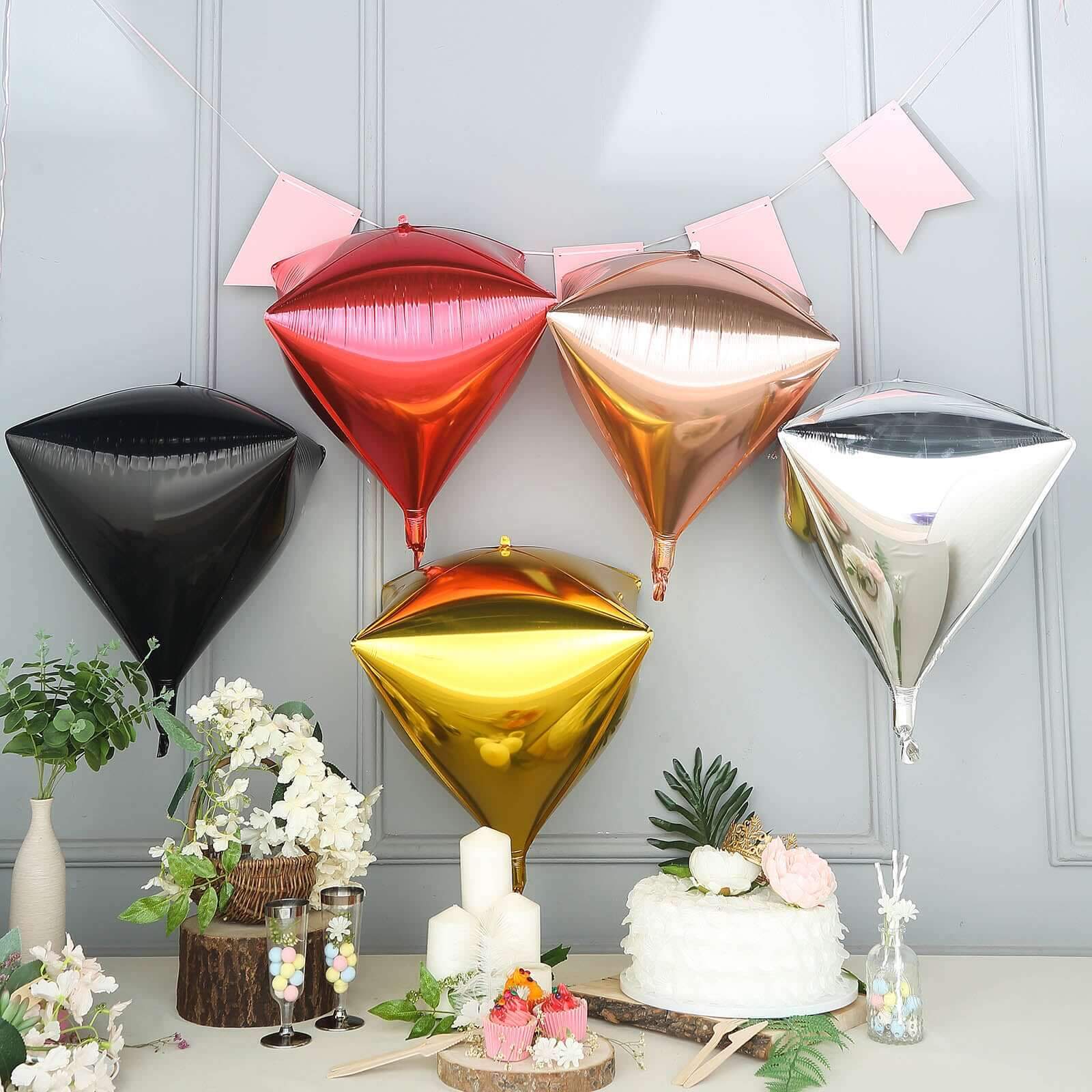 3 Pack 16" Shiny Gold 4D Diamond Self-Sealing Reusable Foil Balloon